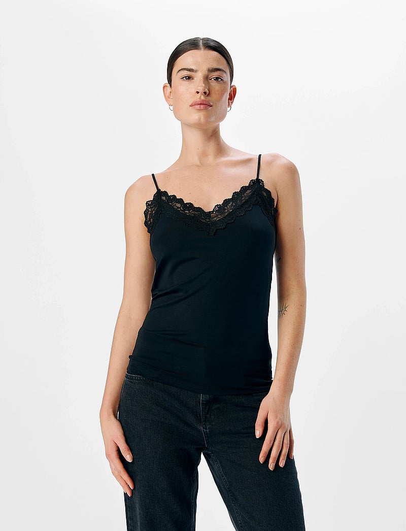 Object - OBJLEENA SUS LACE SINGLET TOP NOOS - topid ja varrukateta alussärgid - black - 0