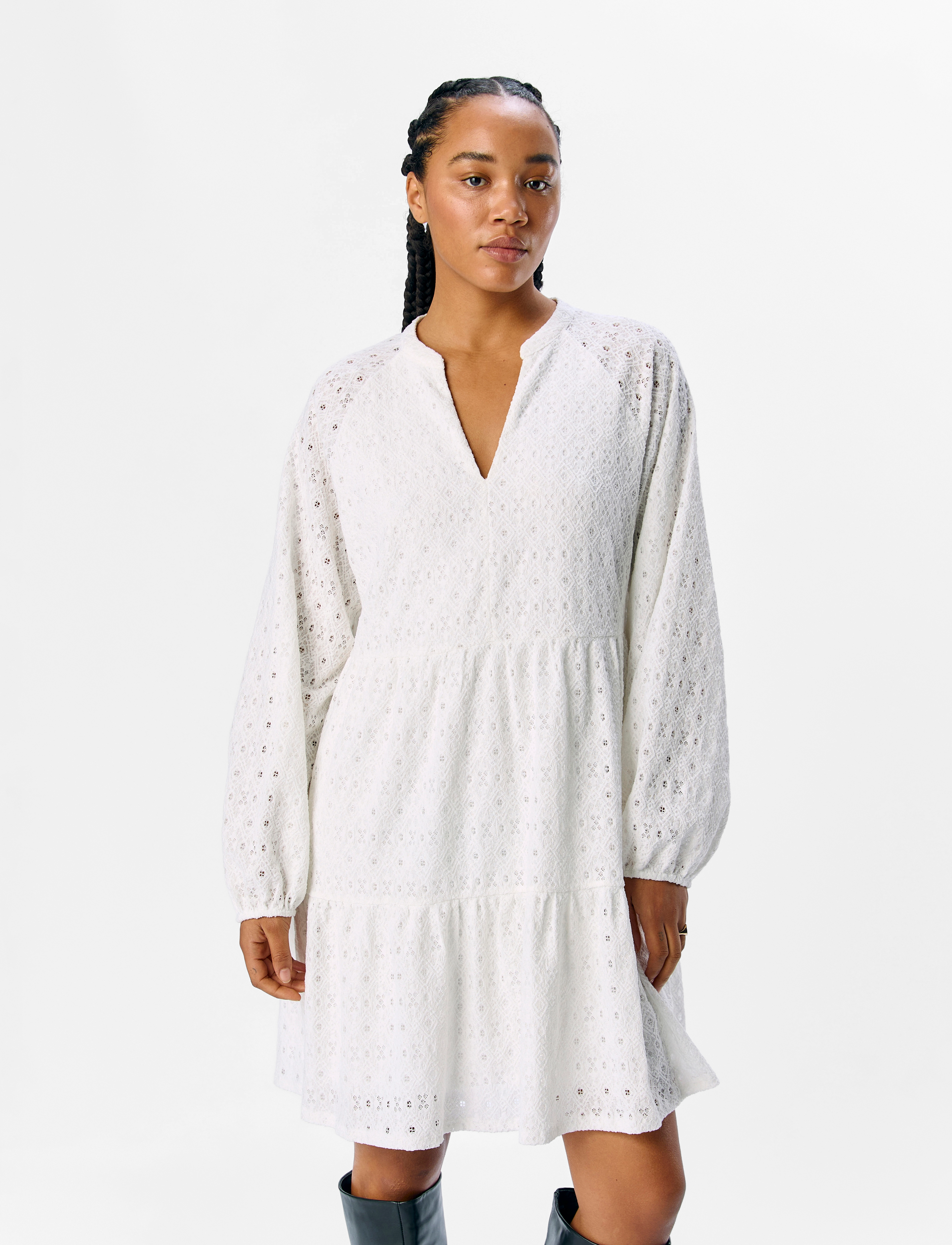 Object Objlaila Gia L/S Re Short Dress Noos, S, Dresses, Weiß - Dress, Frauen