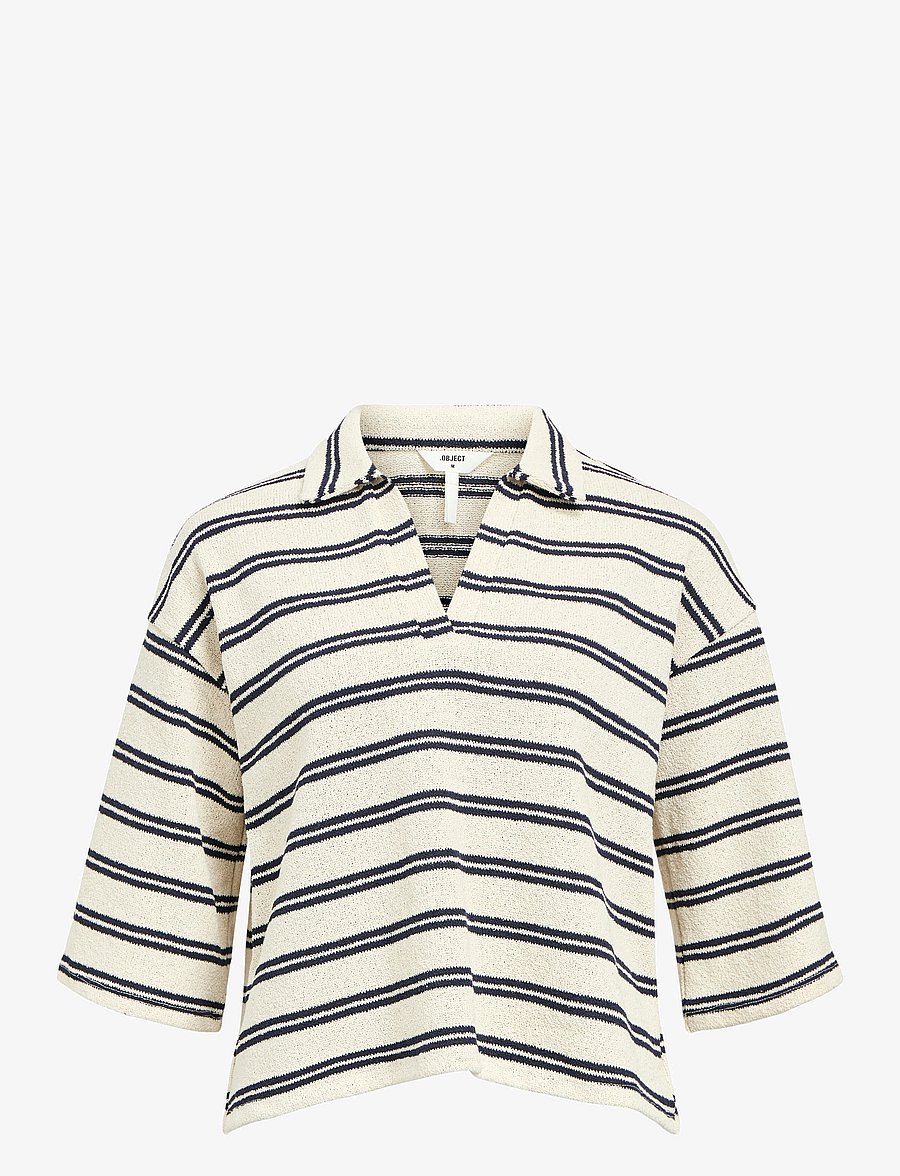 Object - OBJSELMA LO 3/4 POLO TOP 139 - polo shirts - sandshell - 1
