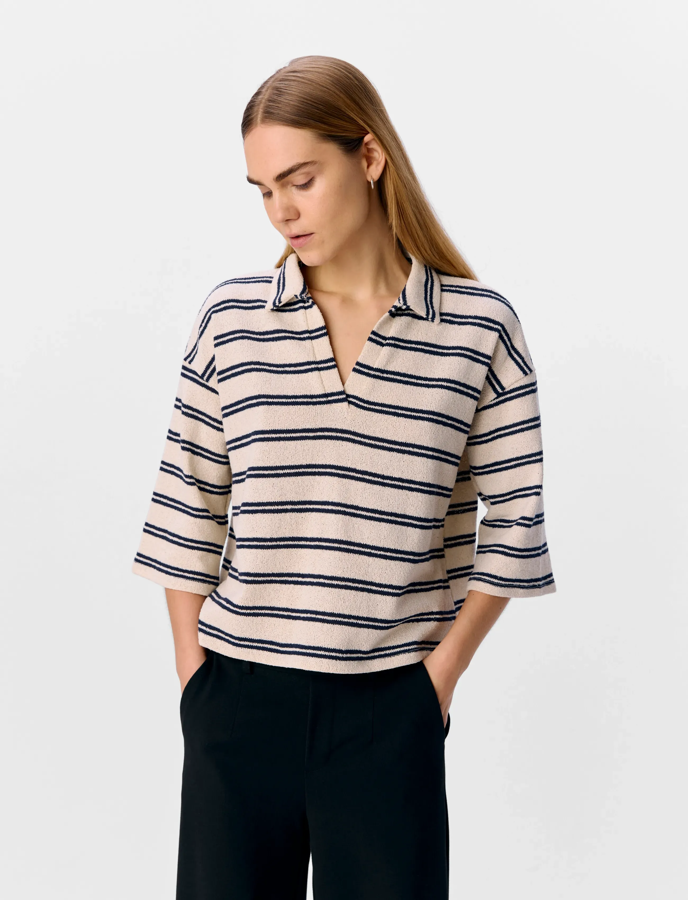 Object Objselma Lo 3/4 Polo Top 139, XS, T-shirts & Oberteile, Beige - Polos, Frauen