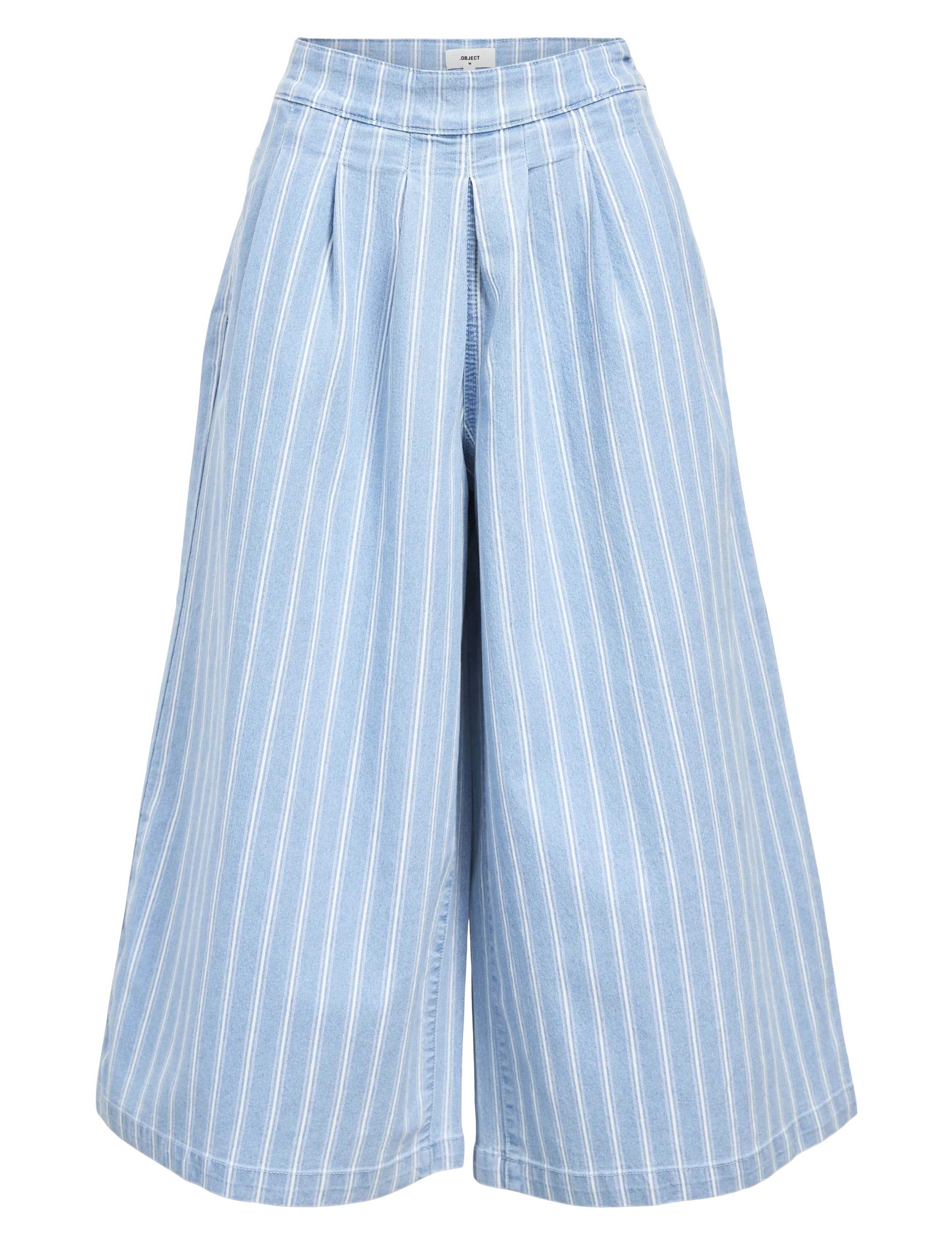 Object OBJELSIE DENIM MW SUPER WIDE CULOTTE 139 - Culottes - LIGHT BLUE DENIM / black