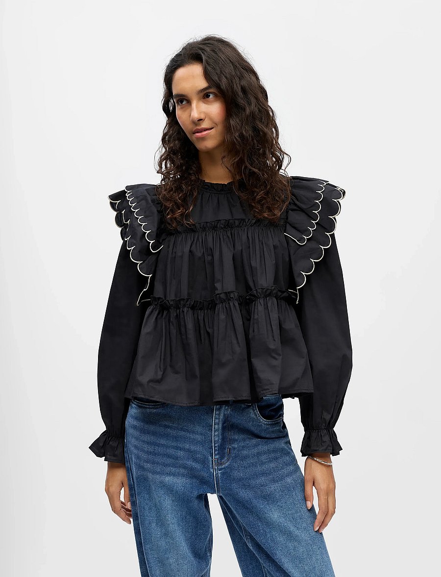 Object - OBJHOPE L/S TOP DIV - långärmade blusar - black - 0
