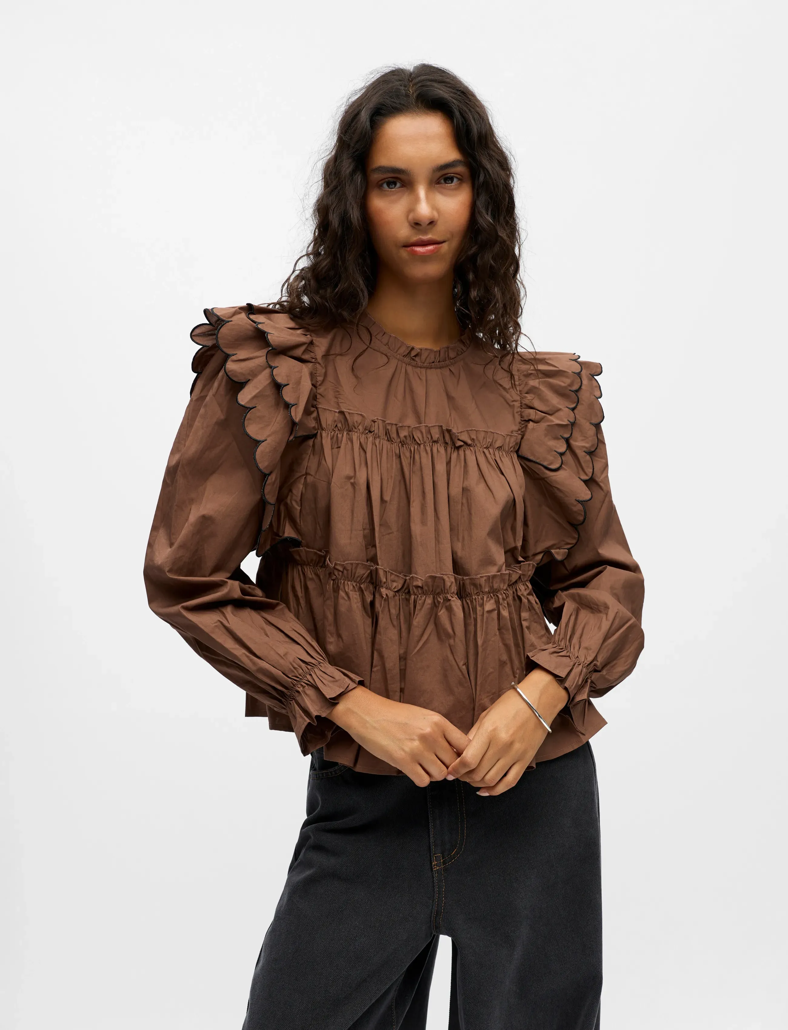 Object Objhope L/S Top Div, 36, Blouses, Braun - Long-sleeved, Frauen