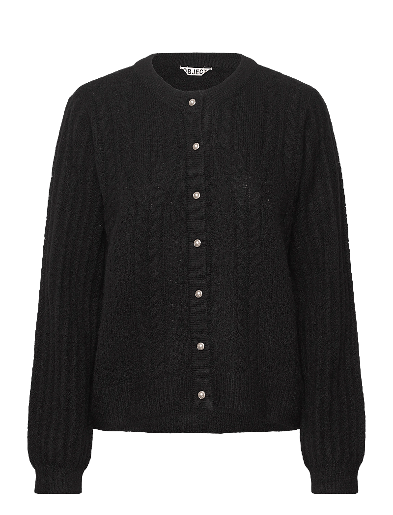 Object - OBJFLORA RE LS KNIT BUTTON CARDIGAN NOOS - koftor - black - 0