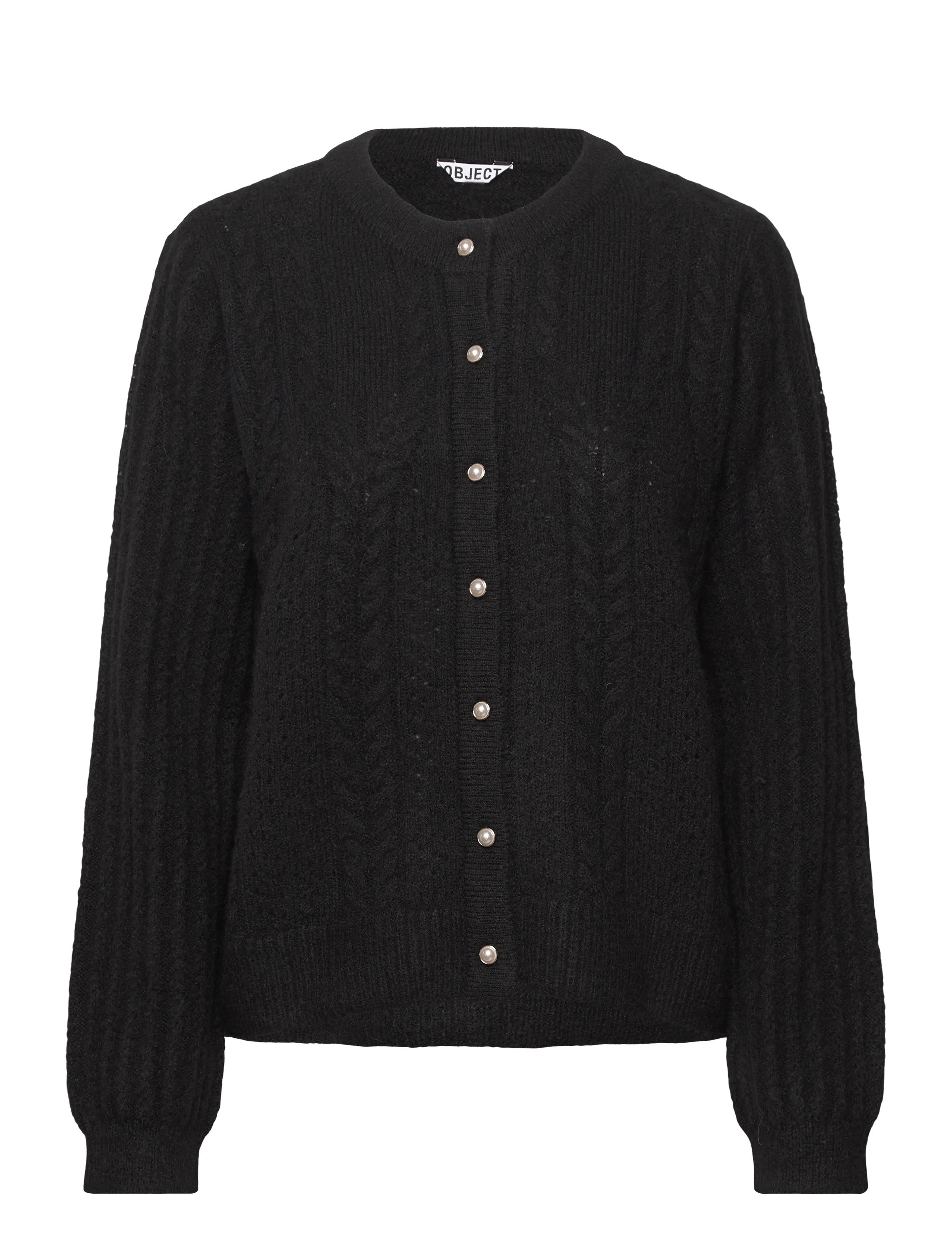 Object OBJFLORA RE LS KNIT BUTTON CARDIGAN NOOS - Transitional Layering - BLACK / black