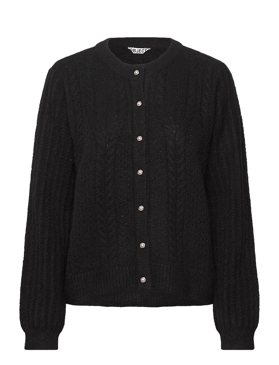 Object - OBJFLORA RE LS KNIT BUTTON CARDIGAN NOOS - gebreide vesten - black - 0