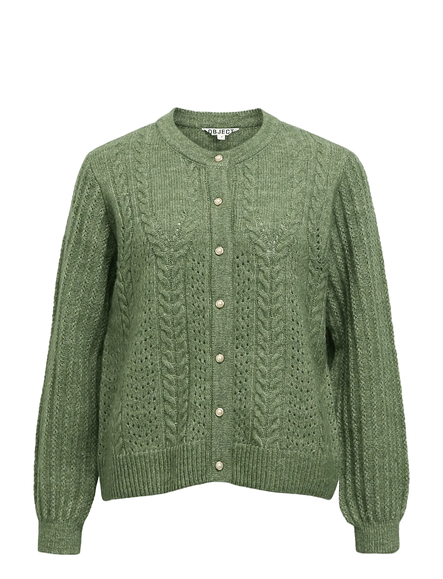 Object - OBJFLORA RE LS KNIT BUTTON CARDIGAN NOOS - koftor - bronze green - 1