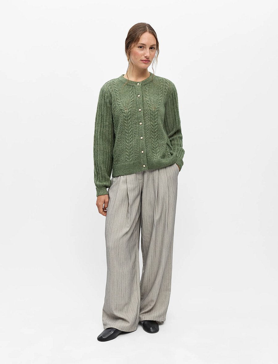 Object - OBJFLORA RE LS KNIT BUTTON CARDIGAN NOOS - koftor - bronze green - 0