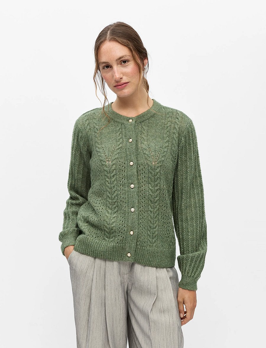 Object - OBJFLORA RE LS KNIT BUTTON CARDIGAN NOOS - koftor - bronze green - 3