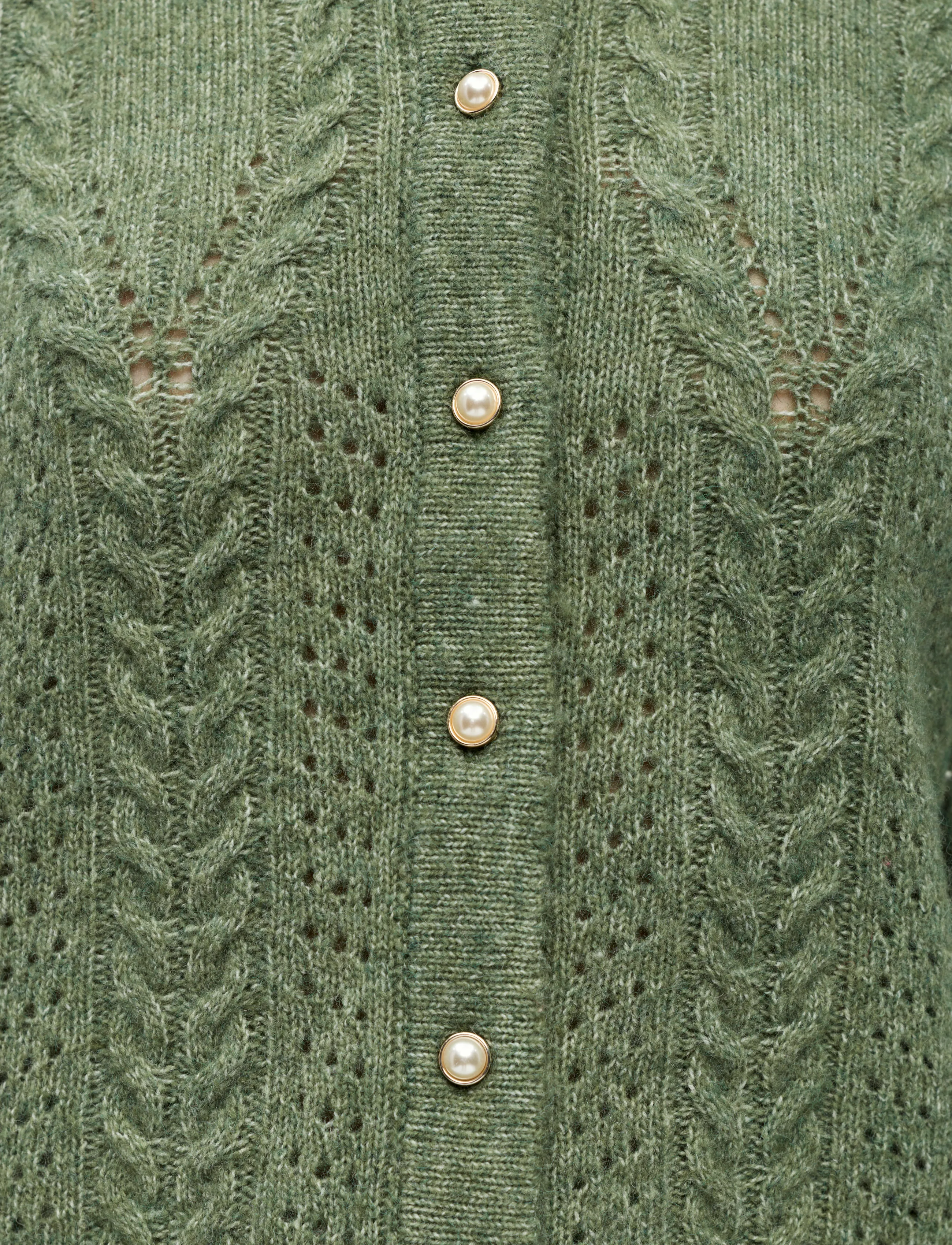 Object - OBJFLORA RE LS KNIT BUTTON CARDIGAN NOOS - cardigans - bronze green - 4