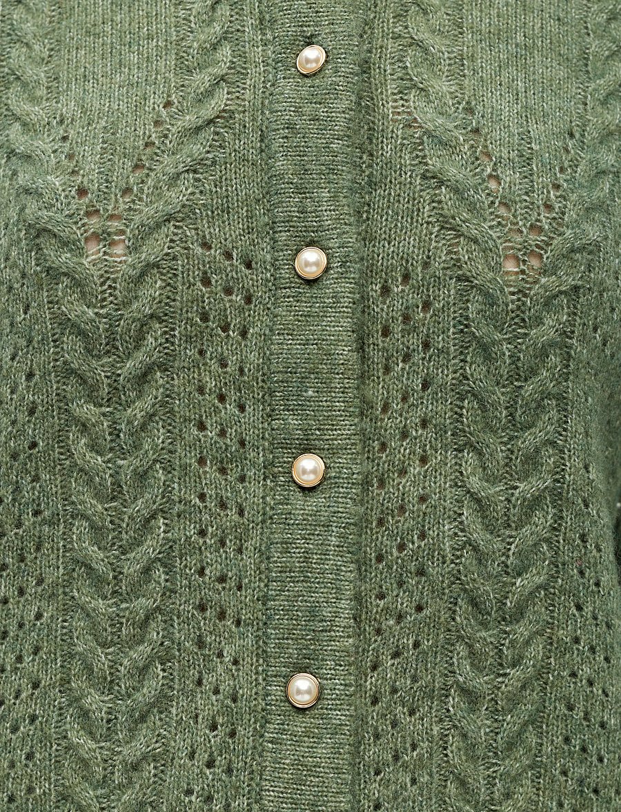 Object - OBJFLORA RE LS KNIT BUTTON CARDIGAN NOOS - koftor - bronze green - 4