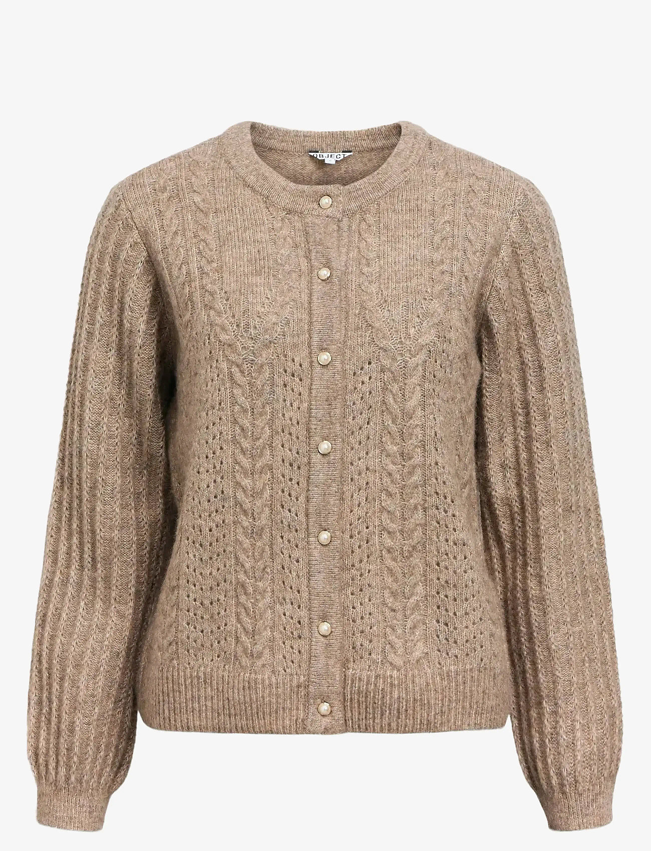 Object - OBJFLORA RE LS KNIT BUTTON CARDIGAN NOOS - autumn clothing - desert taupe - 0
