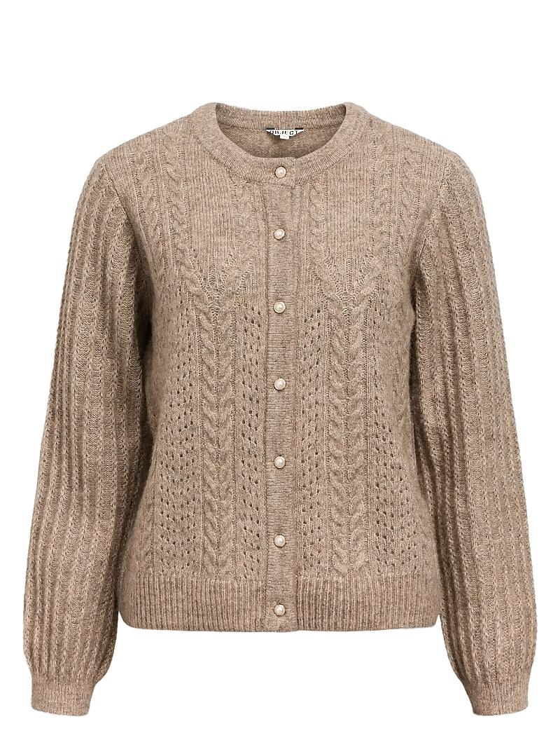 Object - OBJFLORA RE LS KNIT BUTTON CARDIGAN NOOS - cardigans - desert taupe - 1
