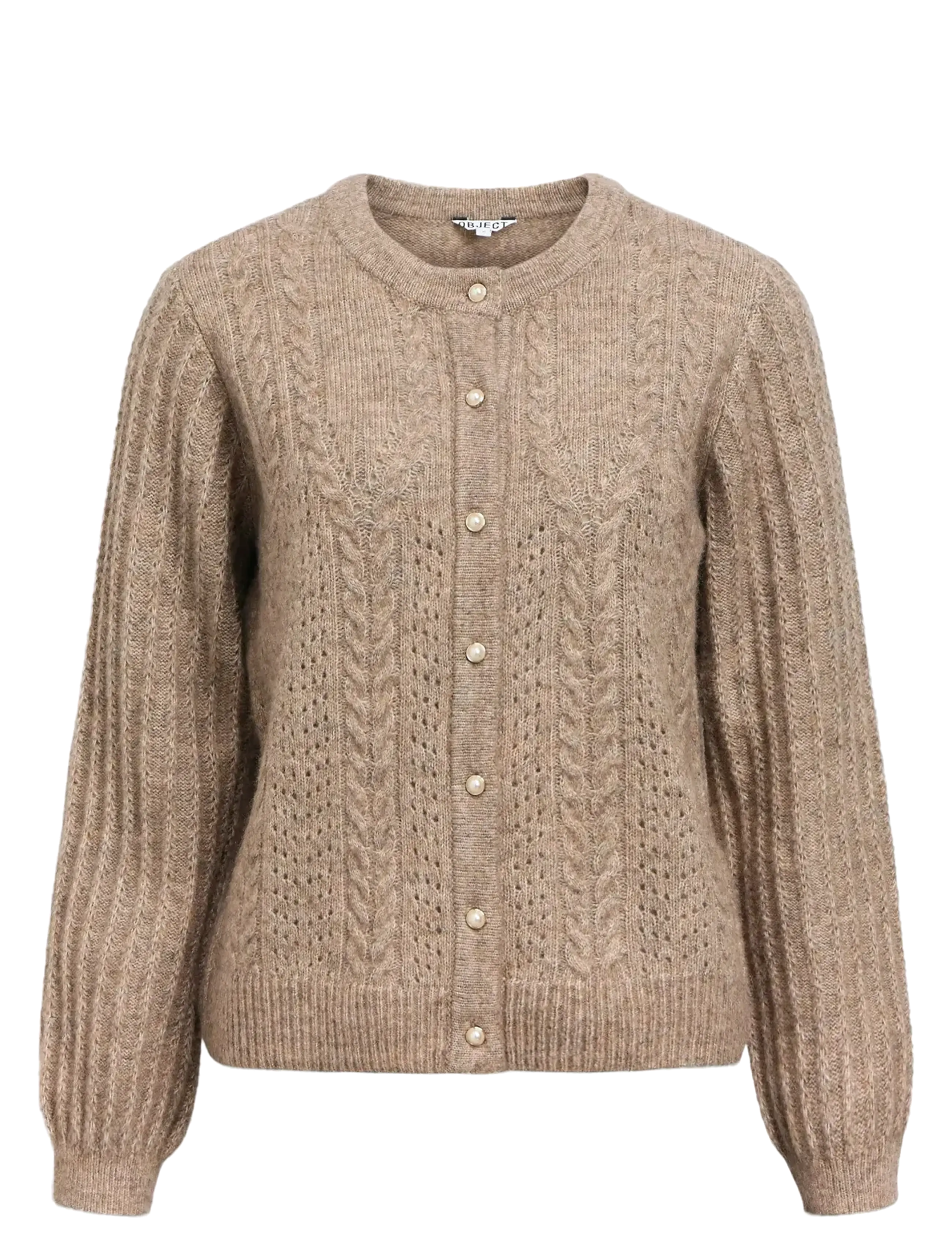 Object OBJFLORA RE LS KNIT BUTTON CARDIGAN NOOS - Cardigans - DESERT TAUPE / brown