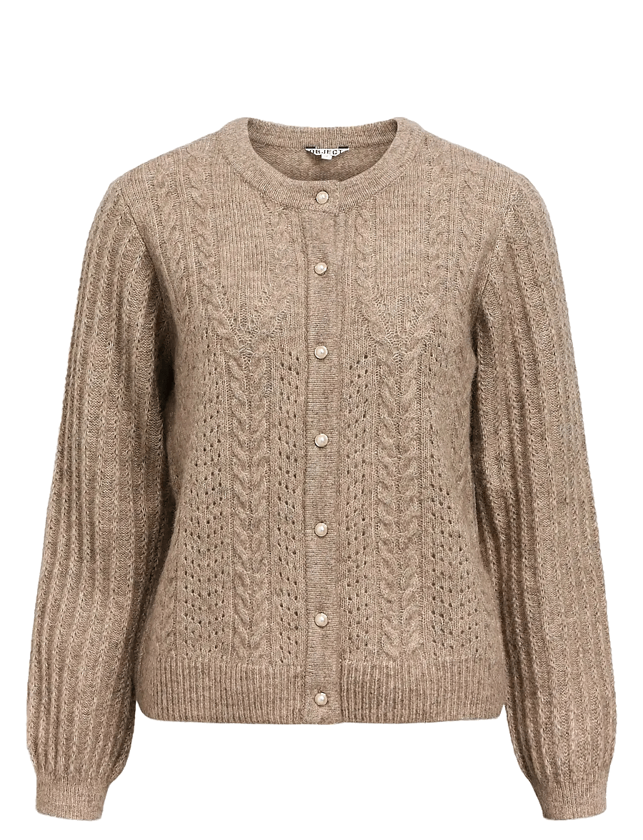 Object - OBJFLORA RE LS KNIT BUTTON CARDIGAN NOOS - strickjacken - desert taupe - 1