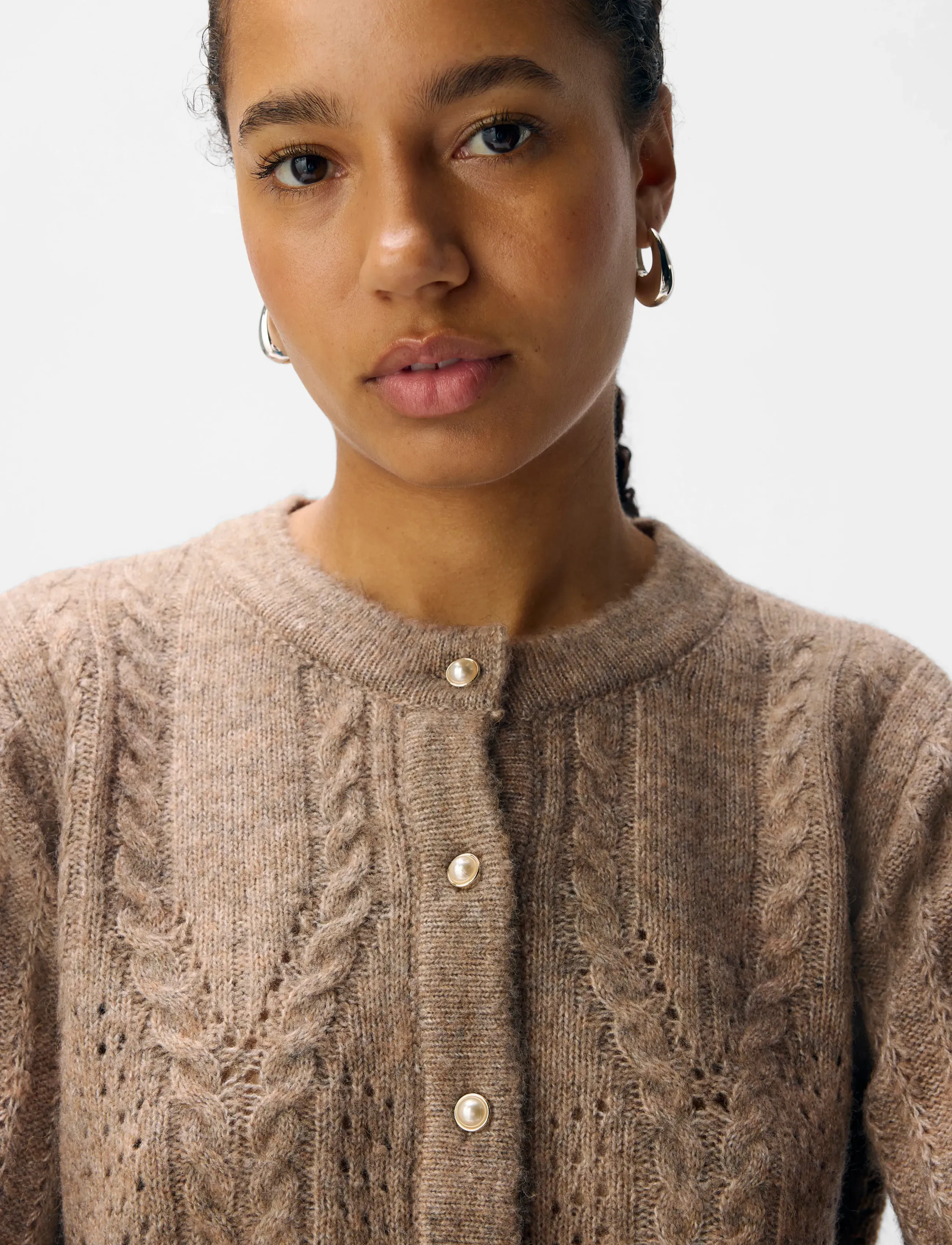 Object - OBJFLORA RE LS KNIT BUTTON CARDIGAN NOOS - kardiganid - desert taupe - 3