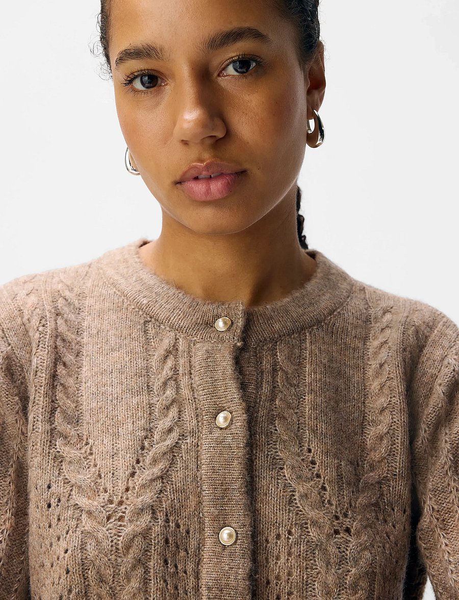 Object - OBJFLORA RE LS KNIT BUTTON CARDIGAN NOOS - strickjacken - desert taupe - 3