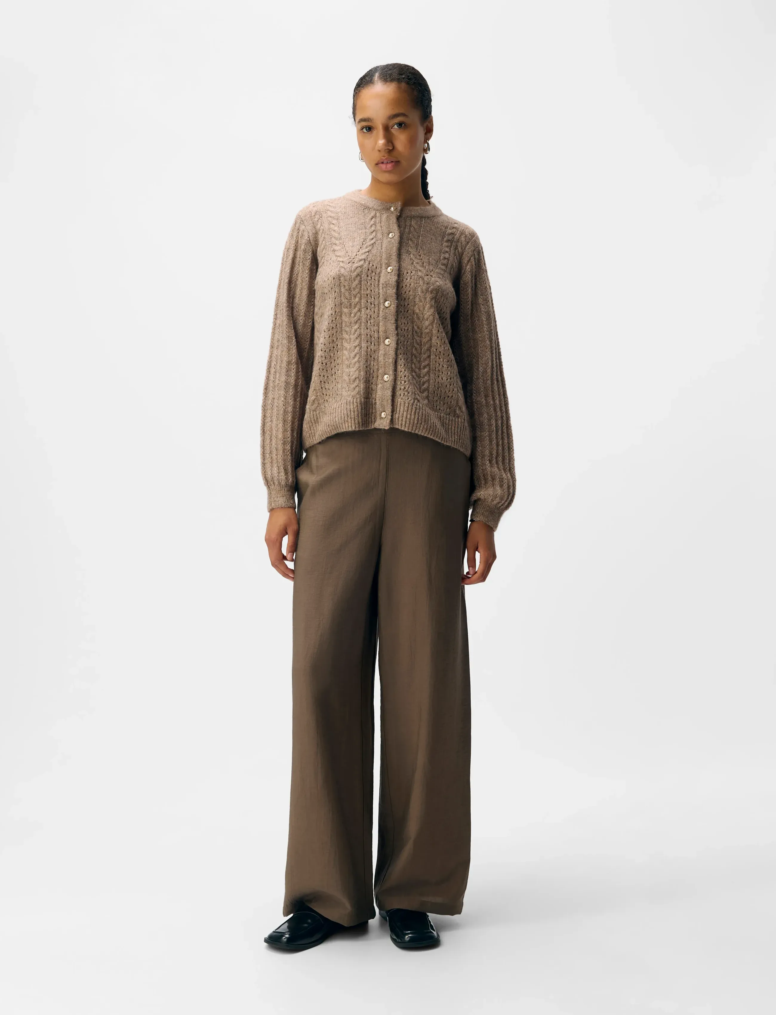 Object - OBJFLORA RE LS KNIT BUTTON CARDIGAN NOOS - kardiganid - desert taupe - 4