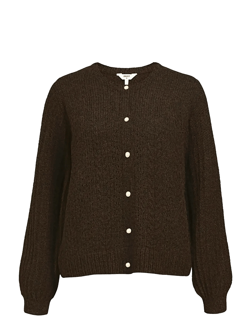 Object - OBJFLORA RE LS KNIT BUTTON CARDIGAN NOOS - cardigans - seal brown - 1