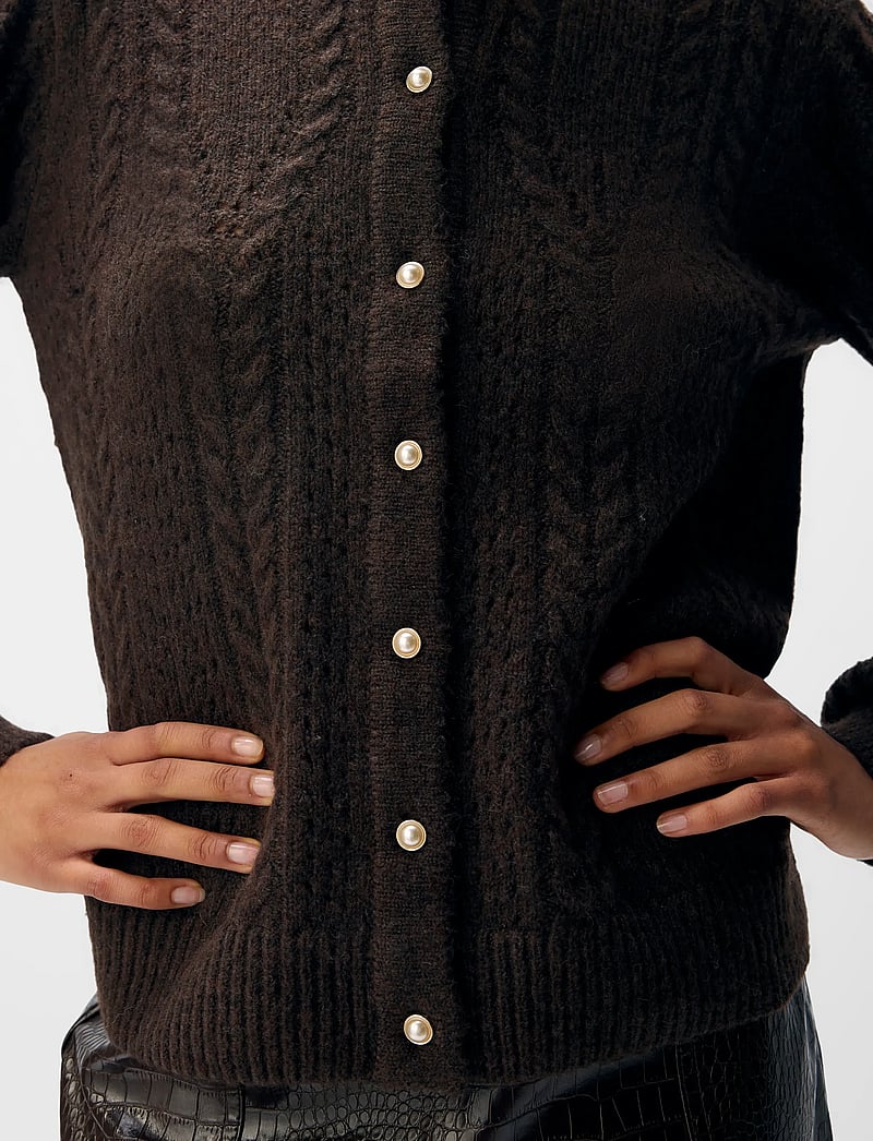 Object - OBJFLORA RE LS KNIT BUTTON CARDIGAN NOOS - cardigans - seal brown - 4