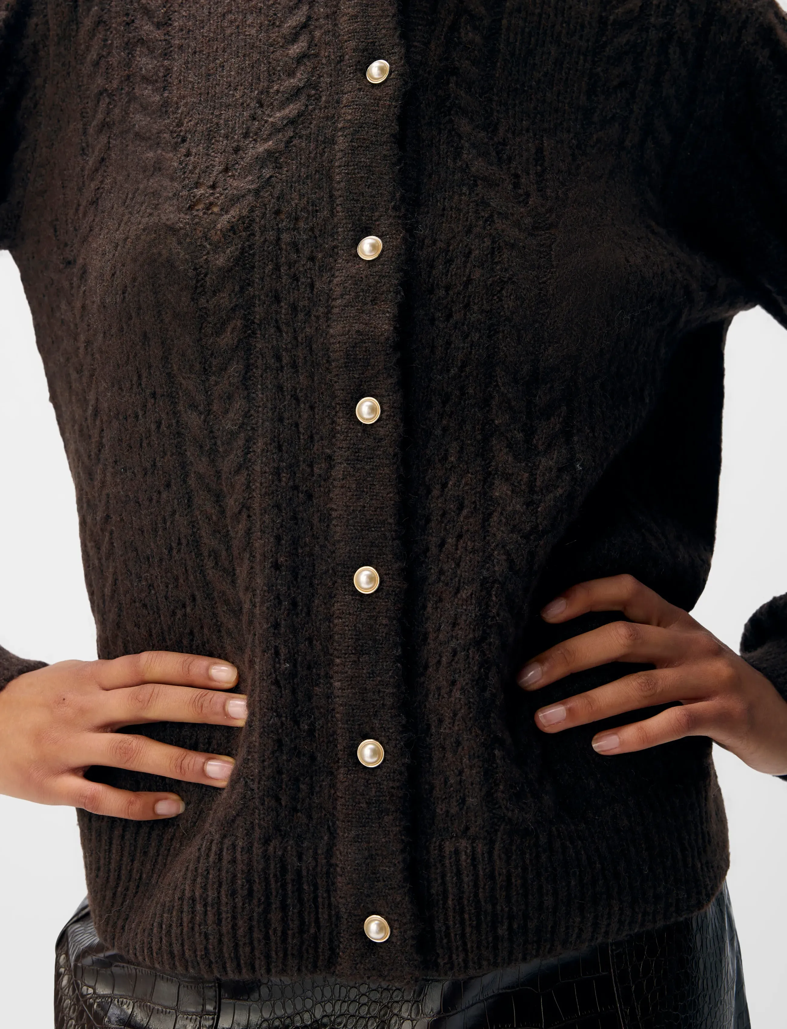 Object - OBJFLORA RE LS KNIT BUTTON CARDIGAN NOOS - kardiganid - seal brown - 4