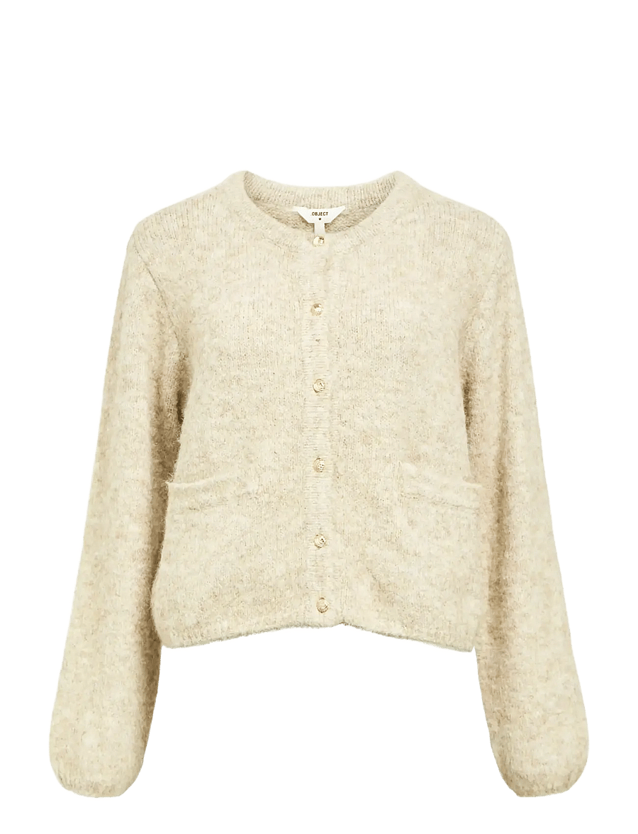 Object - OBJSAGGIA RE L/S KNIT CARDIGAN NOOS - hnepptar peysur - sandshell - 1