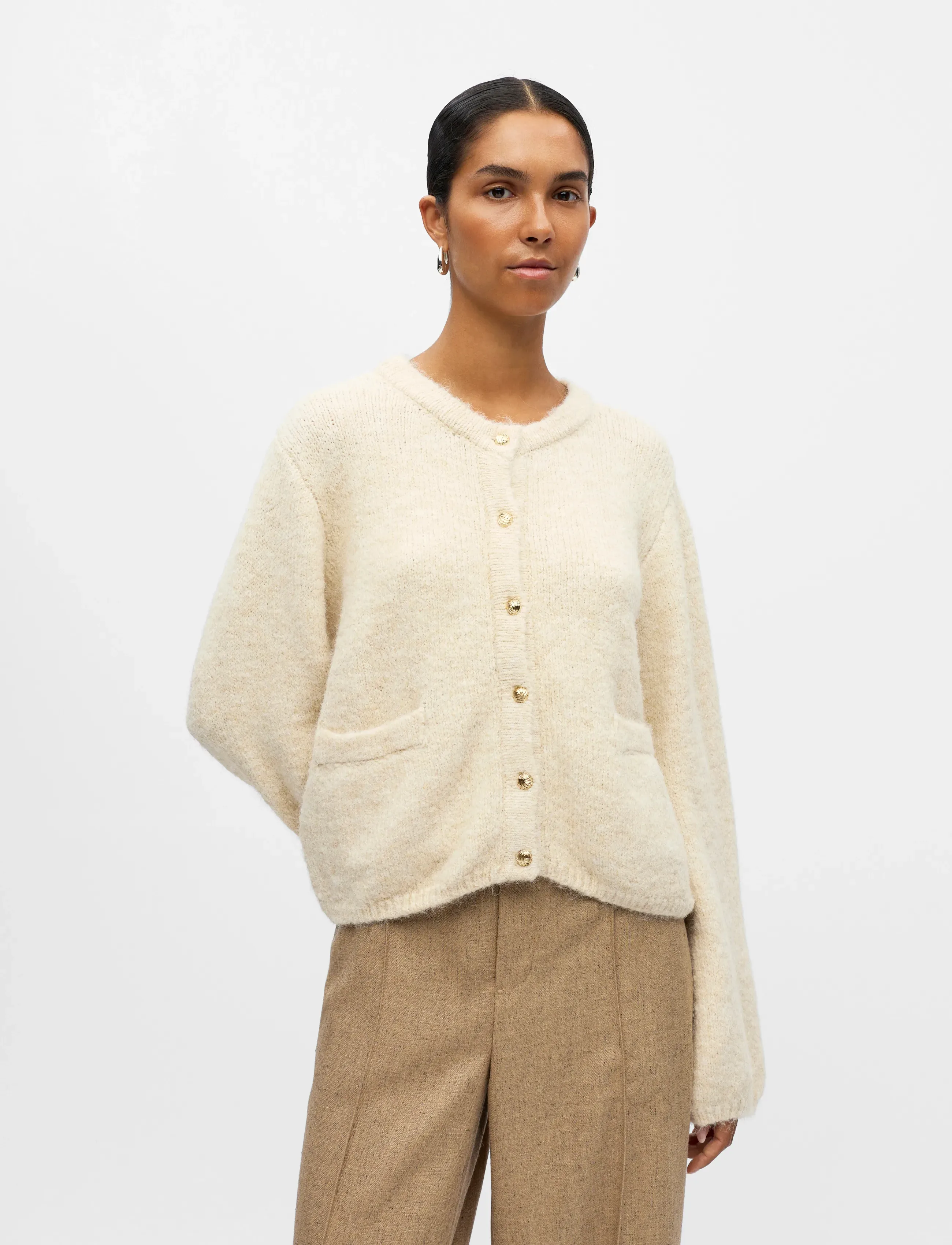 Object - OBJSAGGIA RE L/S KNIT CARDIGAN NOOS - hnepptar peysur - sandshell - 3
