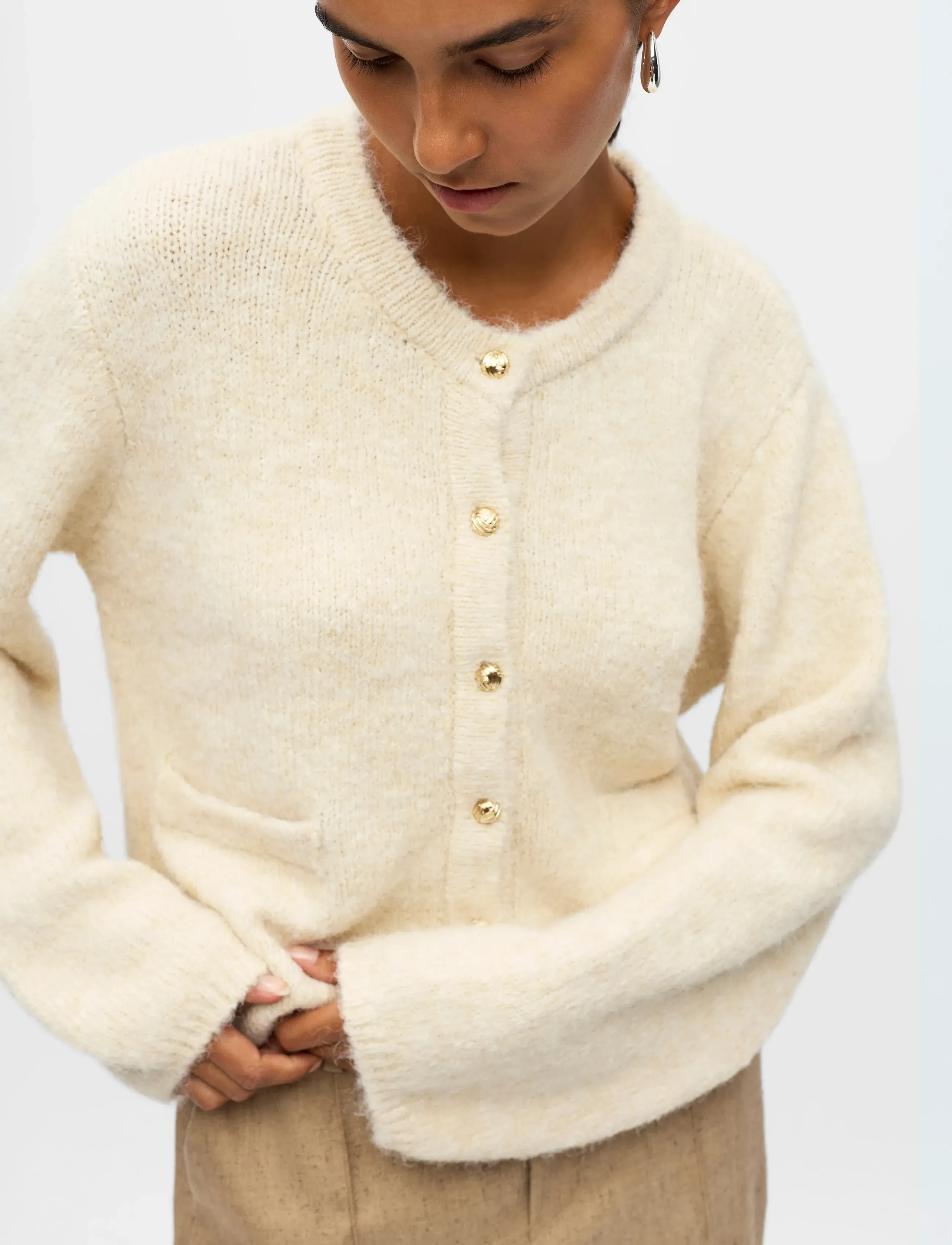 Object - OBJSAGGIA RE L/S KNIT CARDIGAN NOOS - hnepptar peysur - sandshell - 4