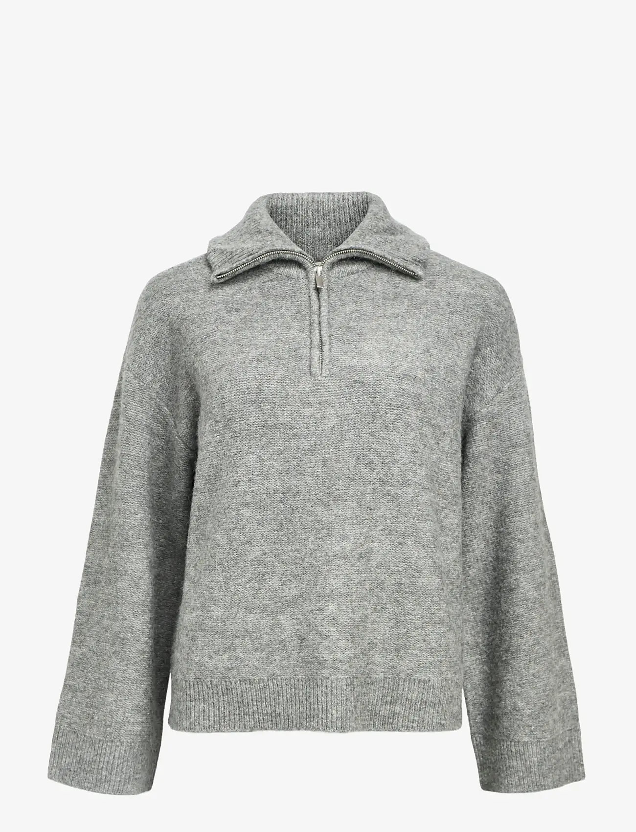 Object - OBJDIANA LS RE ZIP HIGH NECK KNIT NOOS - trøjer - medium grey melange - 1