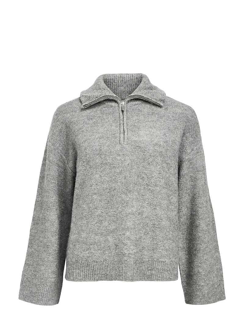 Object - OBJDIANA LS RE ZIP HIGH NECK KNIT NOOS - striktrøjer - medium grey melange - 1