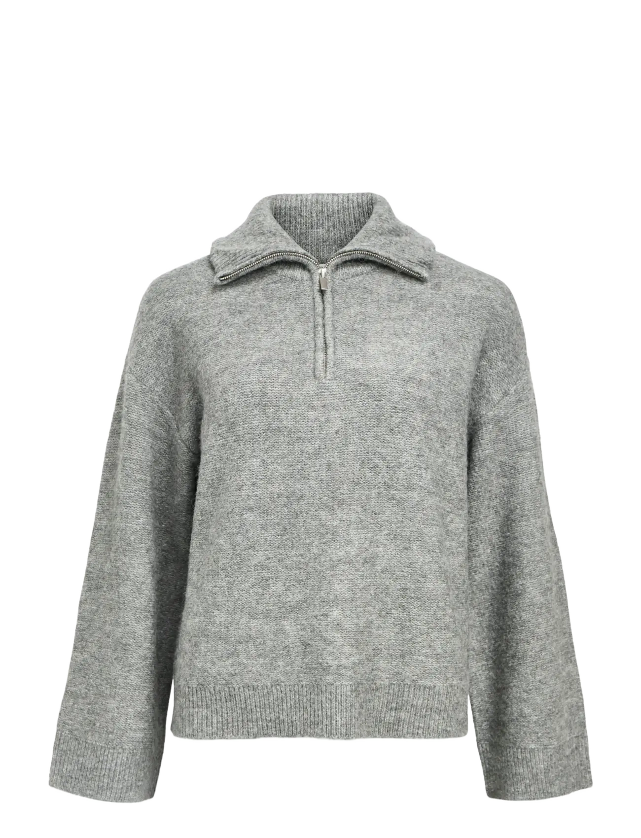 Object OBJDIANA LS RE ZIP HIGH NECK KNIT NOOS - Pullover - MEDIUM GREY MELANGE / grey