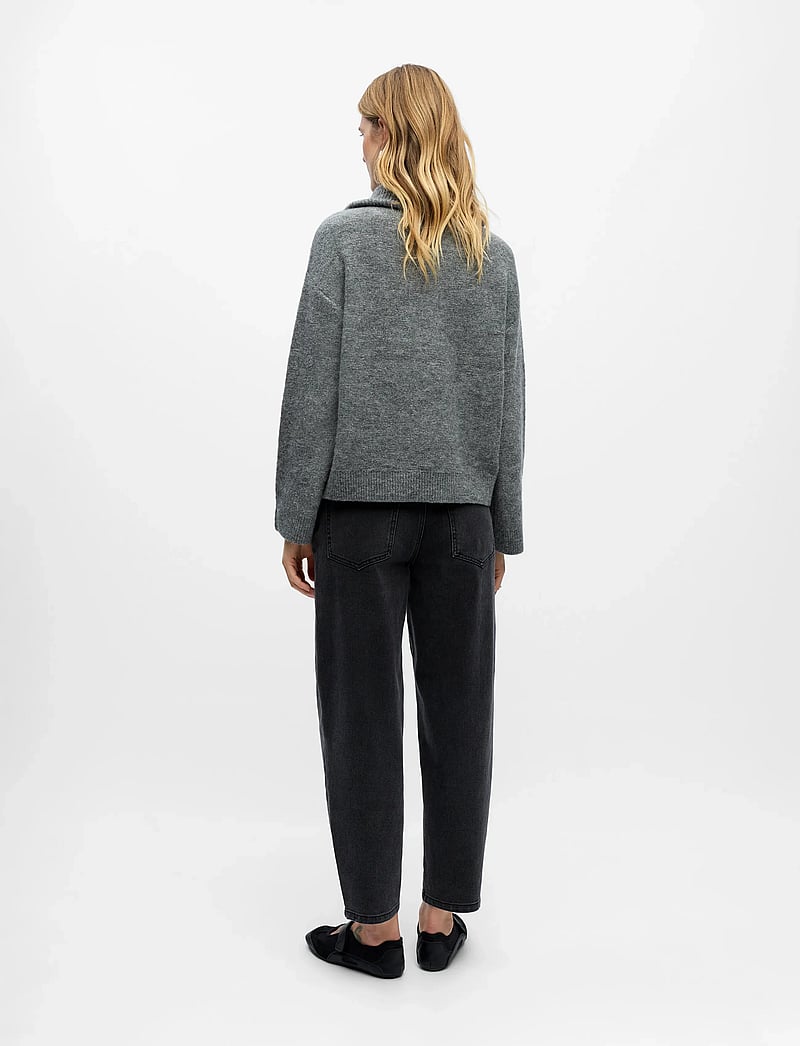 Object - OBJDIANA LS RE ZIP HIGH NECK KNIT NOOS - striktrøjer - medium grey melange - 2