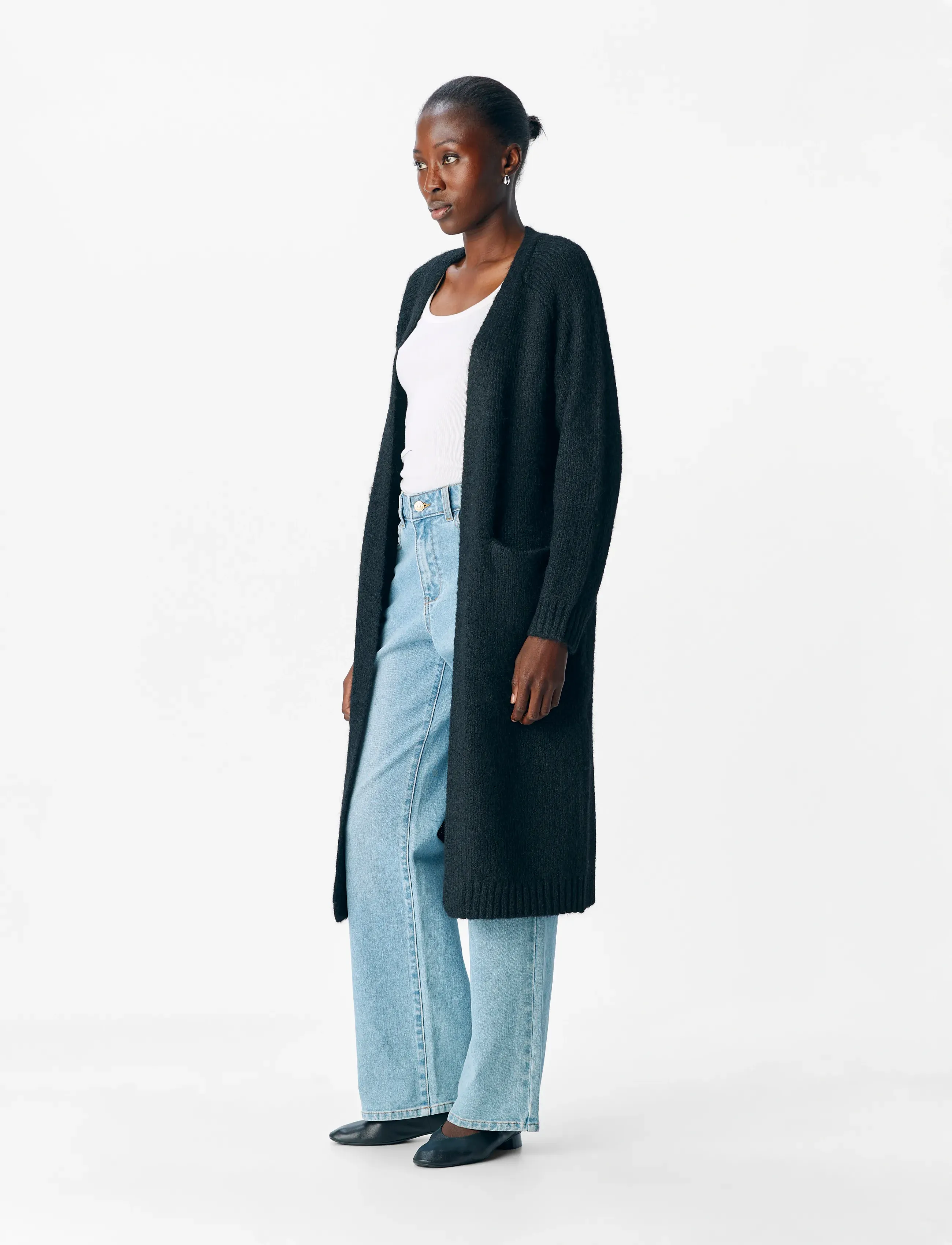 Object Objmilu Ls Lo Long Knit Cardigan Noos, Kvinder, Lang Åben Strikket Cardigan, Sort, Str: S