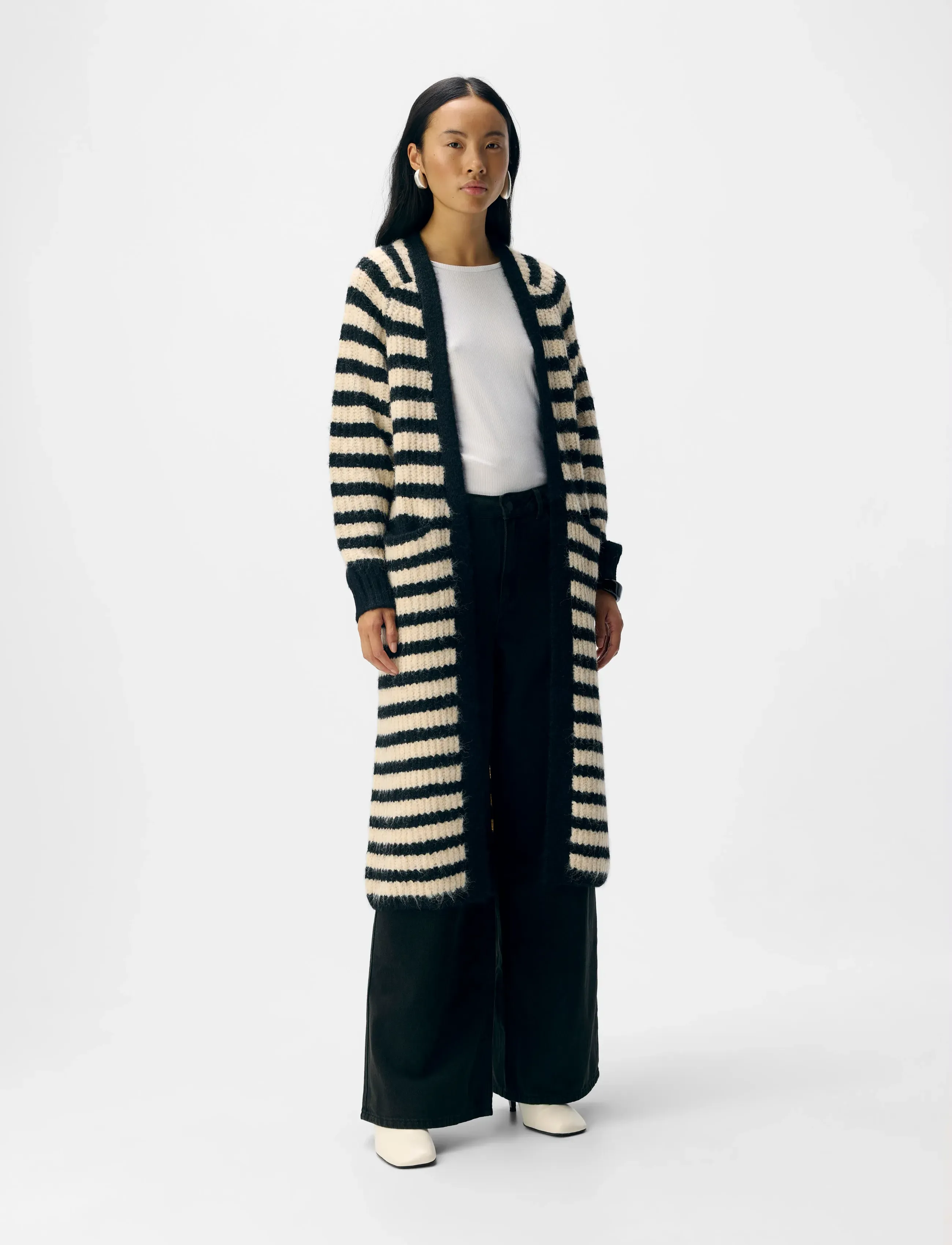 Object Objmilu Ls Lo Long Knit Cardigan Noos, Kvinder, Lang Åben Strikket Cardigan, Sort, Str: M