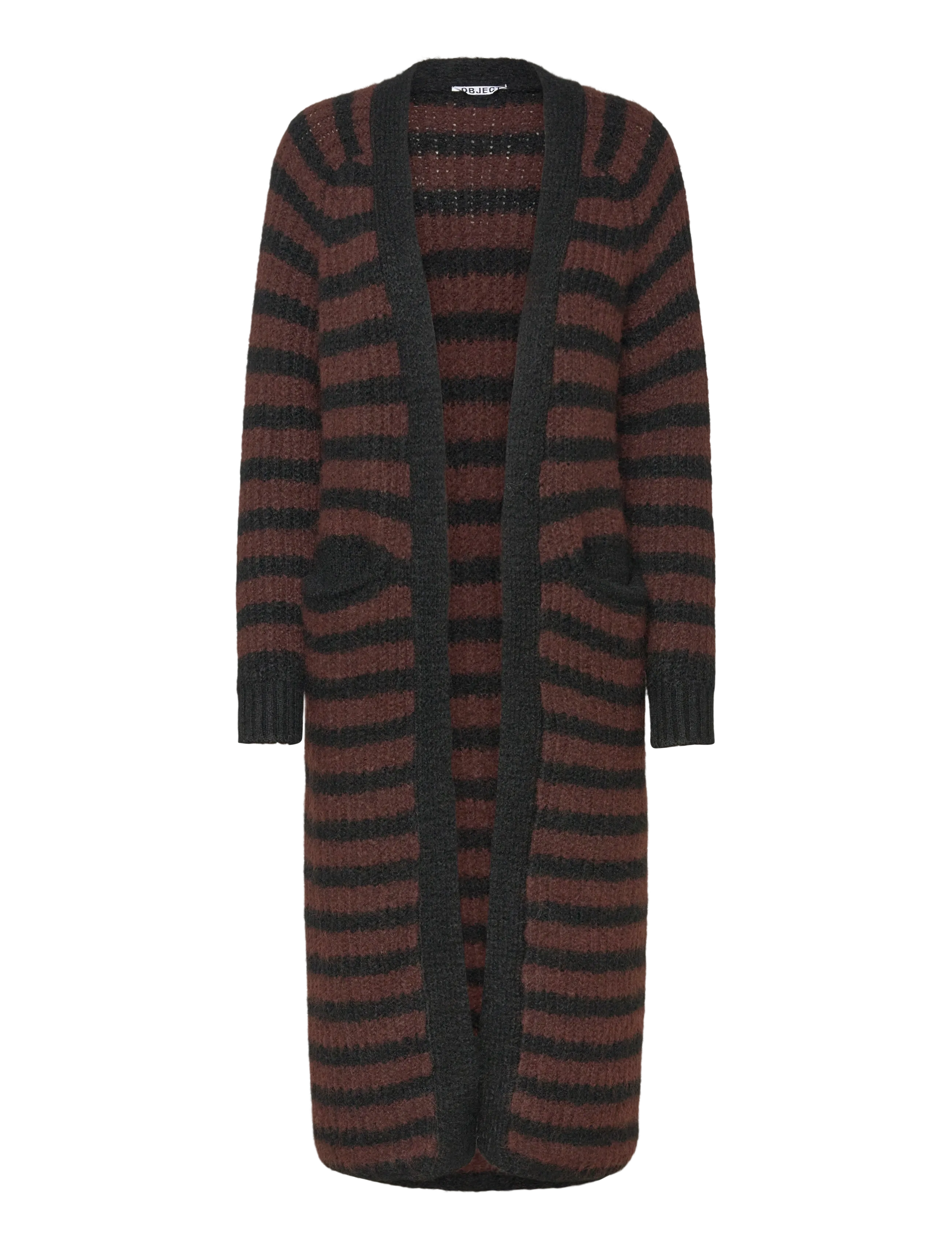 Object OBJMILU LS LO LONG KNIT CARDIGAN NOOS - Knitwear - BLACK / brown