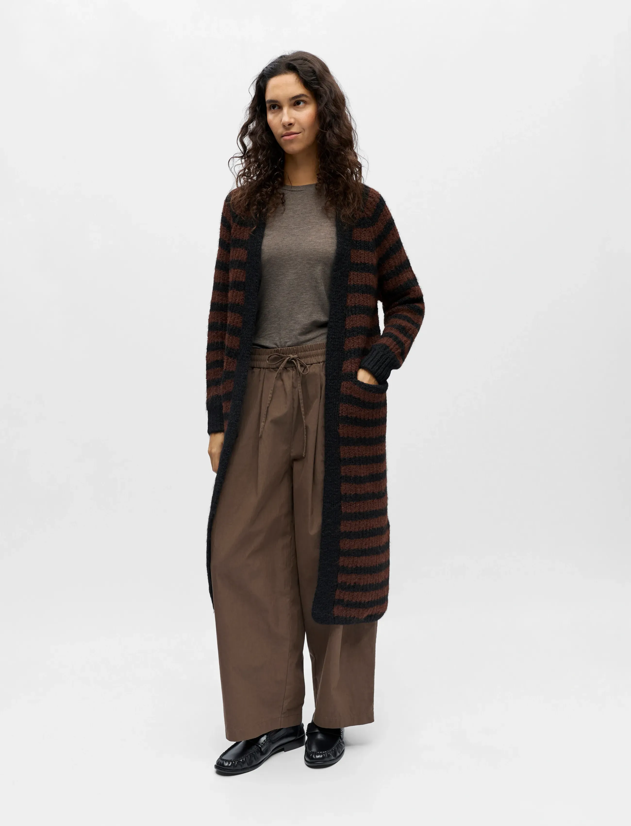 Object Objmilu Ls Lo Long Knit Cardigan Noos, Kvinder, Lang Åben Strikket Cardigan, Brun, Str: M