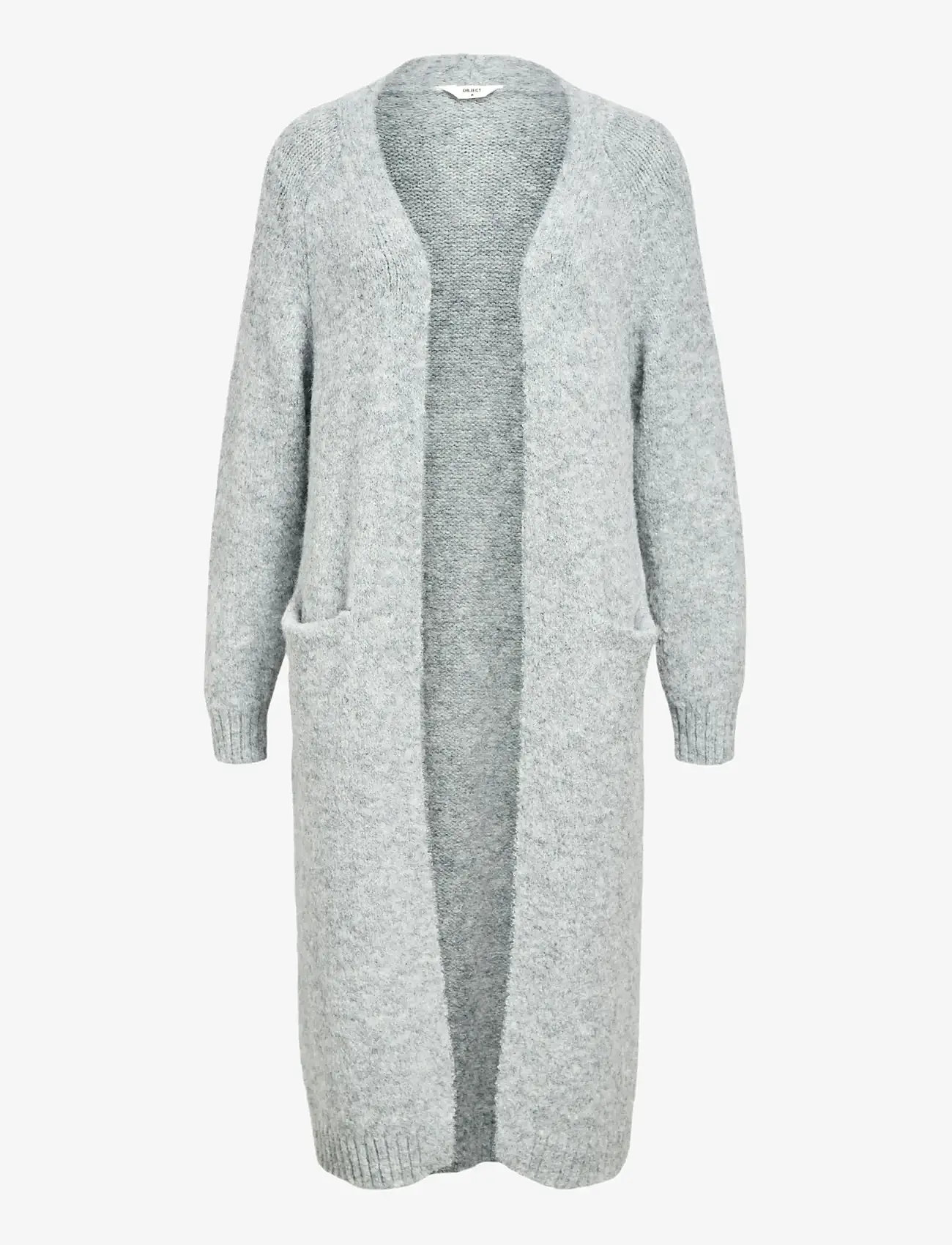 Object - OBJMILU LS LO LONG KNIT CARDIGAN NOOS - cardigans - medium grey melange - 1