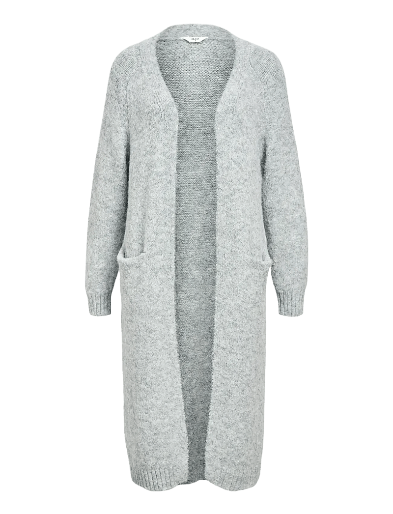 Object - OBJMILU LS LO LONG KNIT CARDIGAN NOOS - cardigans - medium grey melange - 1