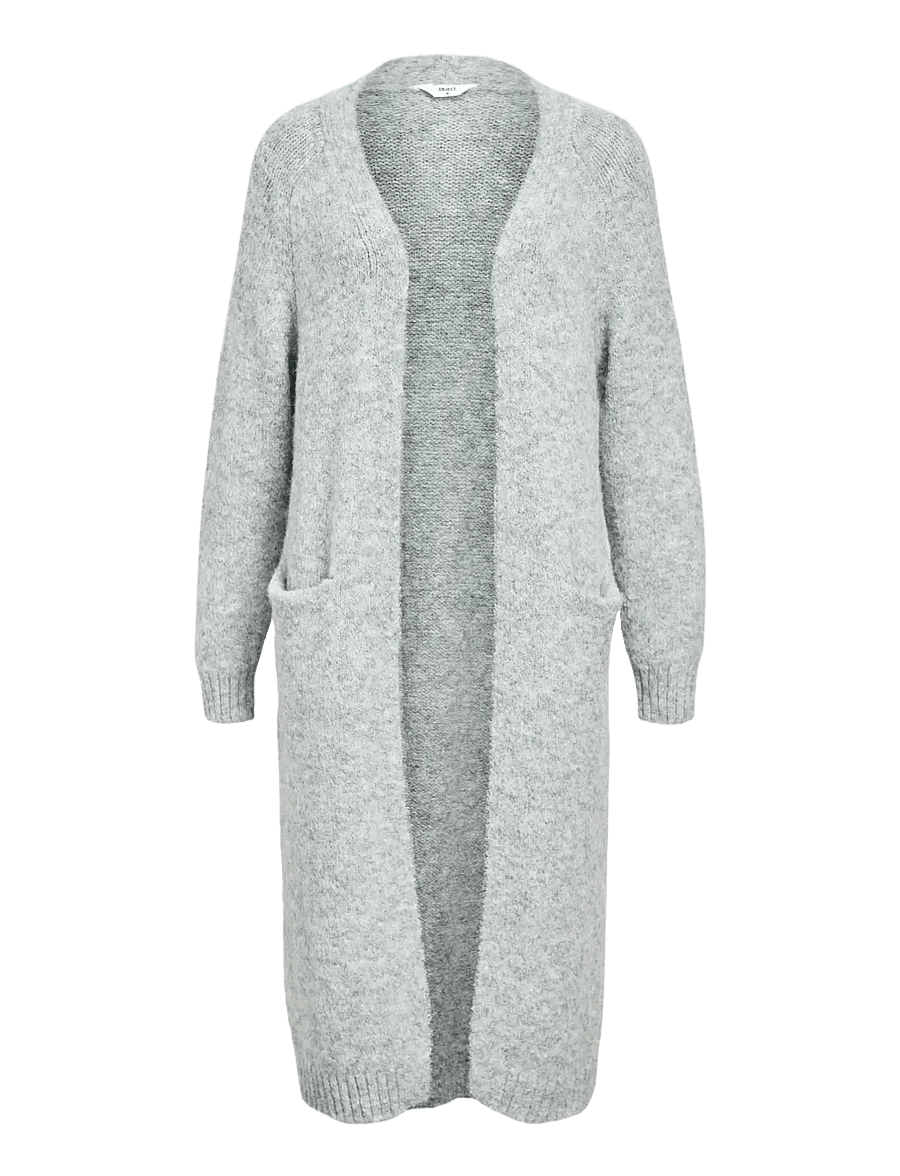 Object - OBJMILU LS LO LONG KNIT CARDIGAN NOOS - cardigans - medium grey melange - 1