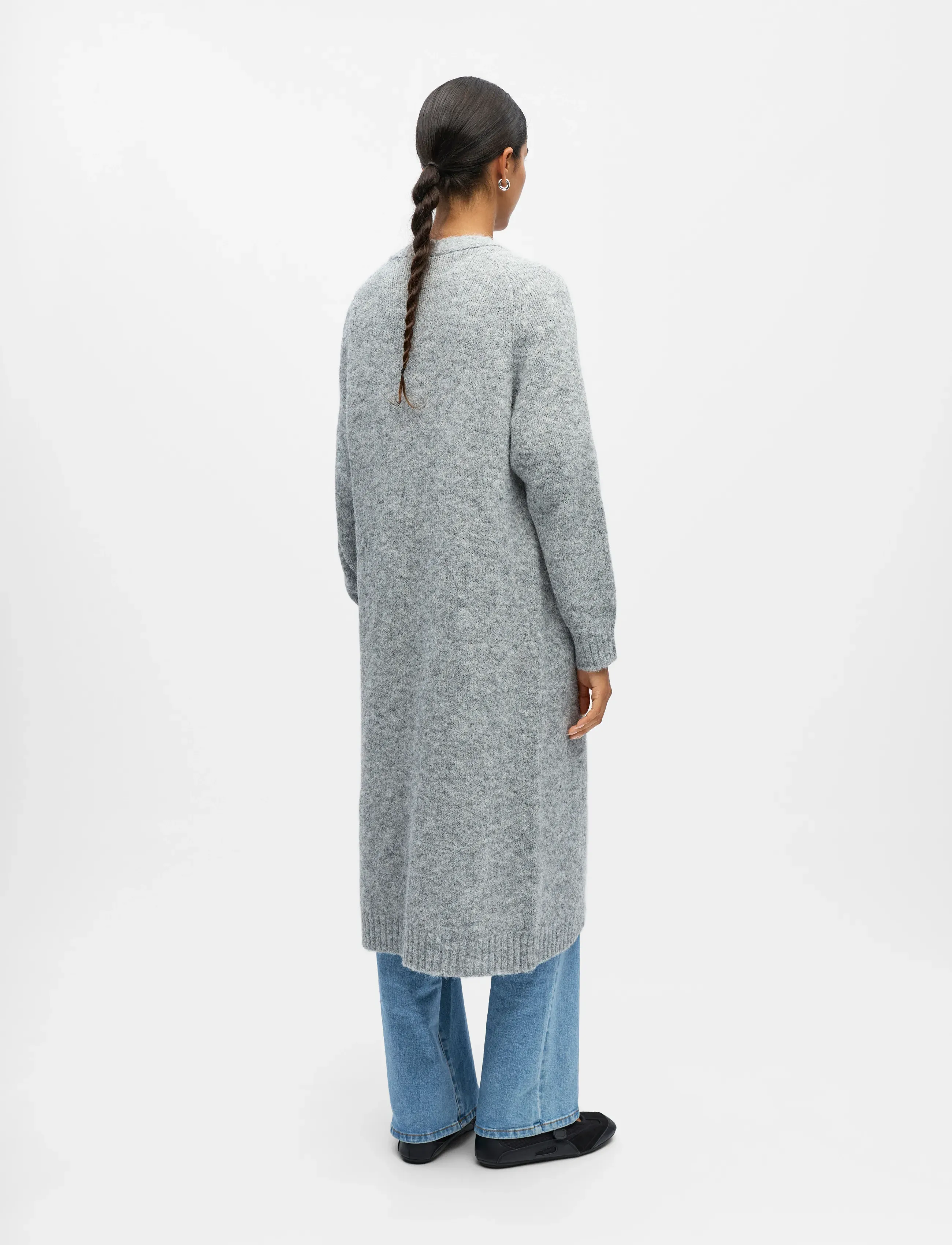 Object - OBJMILU LS LO LONG KNIT CARDIGAN NOOS - cardigans - medium grey melange - 2