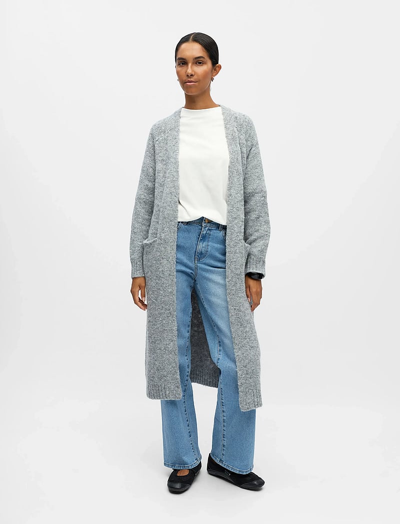 Object - OBJMILU LS LO LONG KNIT CARDIGAN NOOS - cardigans - medium grey melange - 3