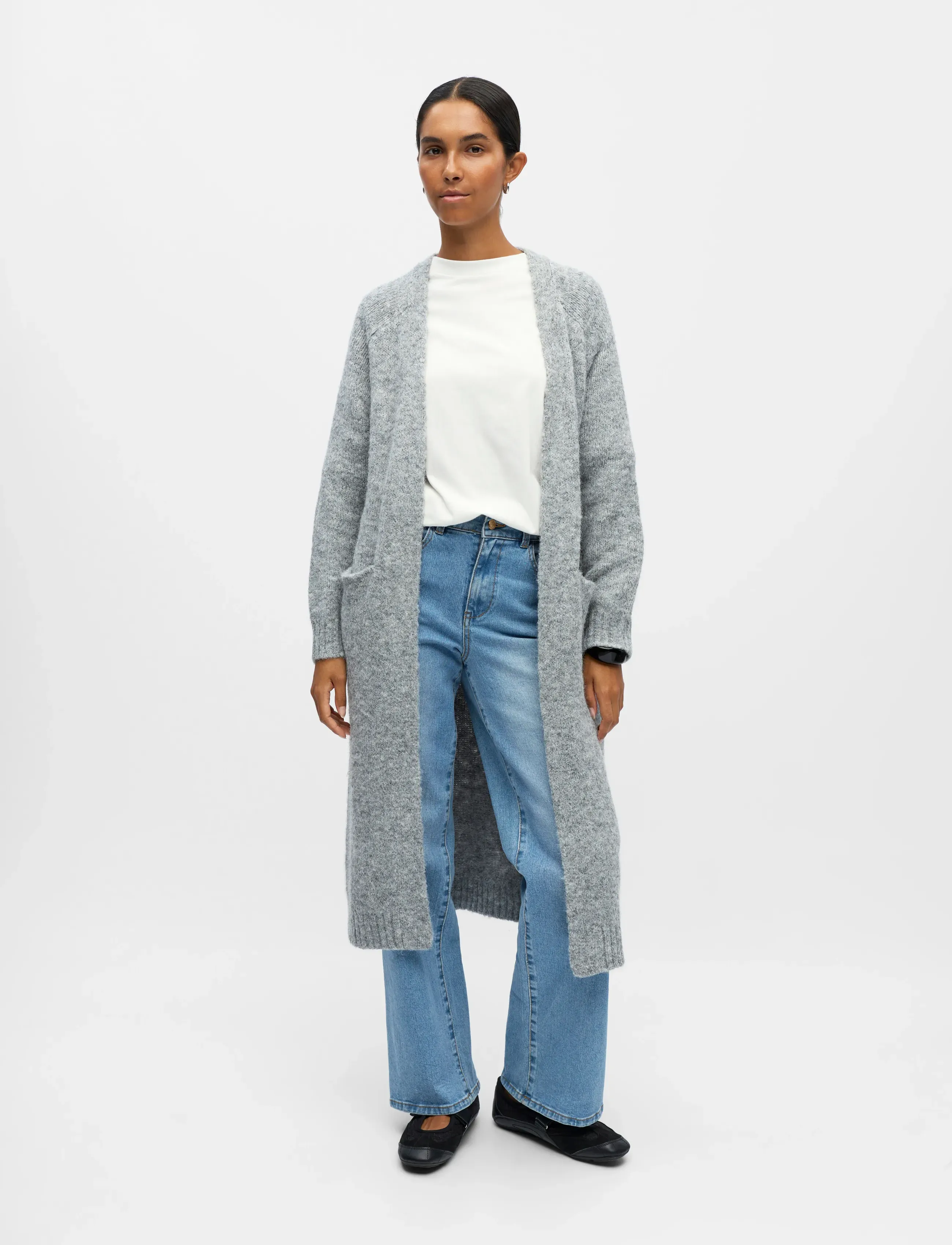Object - OBJMILU LS LO LONG KNIT CARDIGAN NOOS - cardigans - medium grey melange - 3