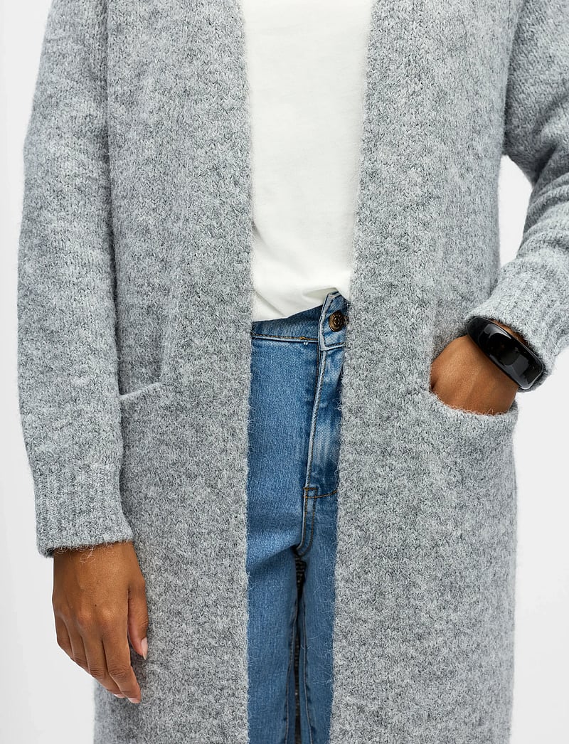Object - OBJMILU LS LO LONG KNIT CARDIGAN NOOS - cardigans - medium grey melange - 4