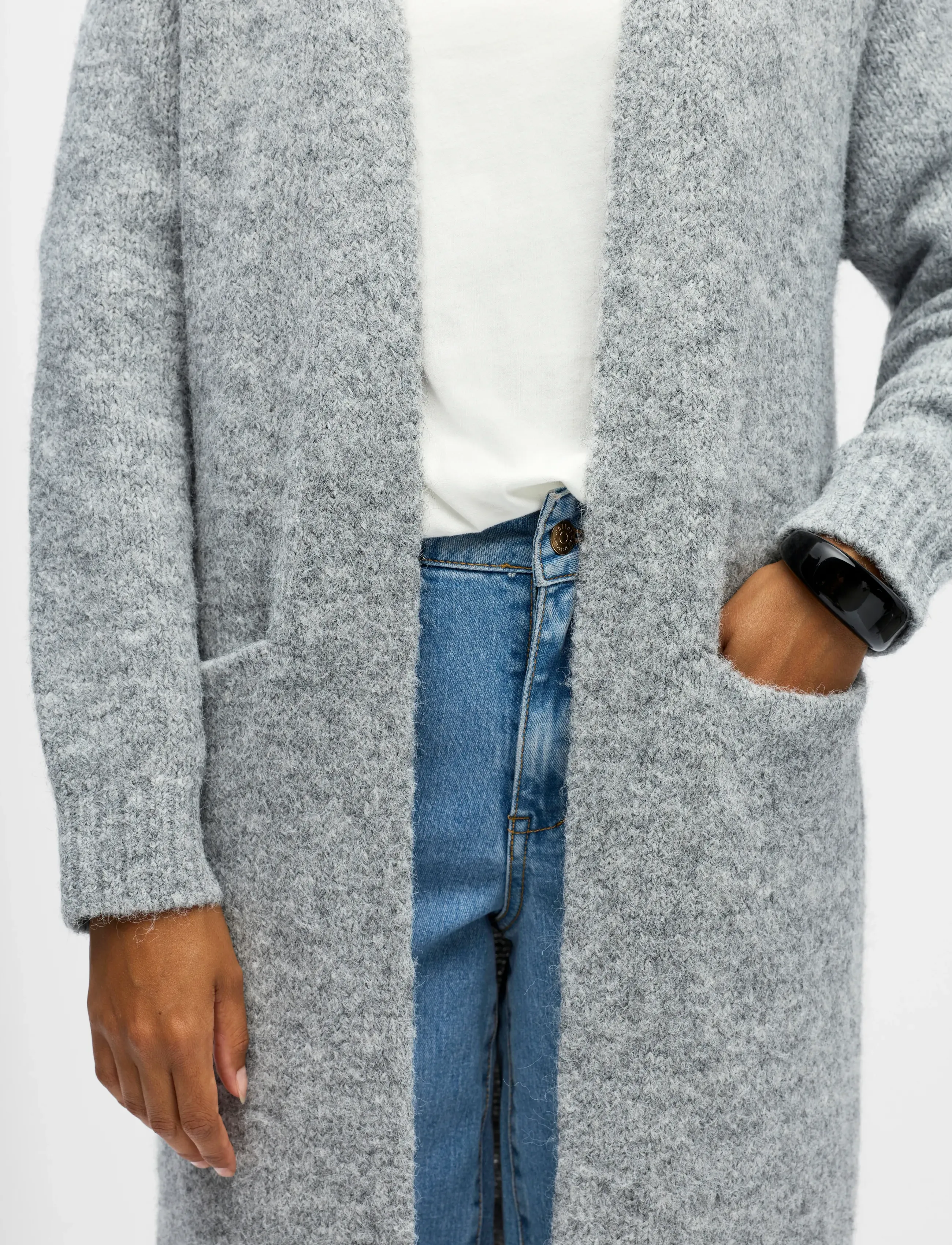 Object - OBJMILU LS LO LONG KNIT CARDIGAN NOOS - cardigans - medium grey melange - 4