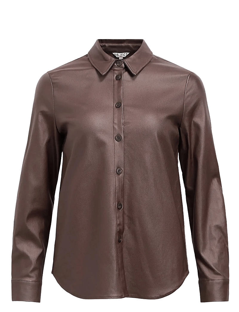 Object - OBJMELBA RE LS SHIRT NOOS - langärmlige hemden - seal brown - 1