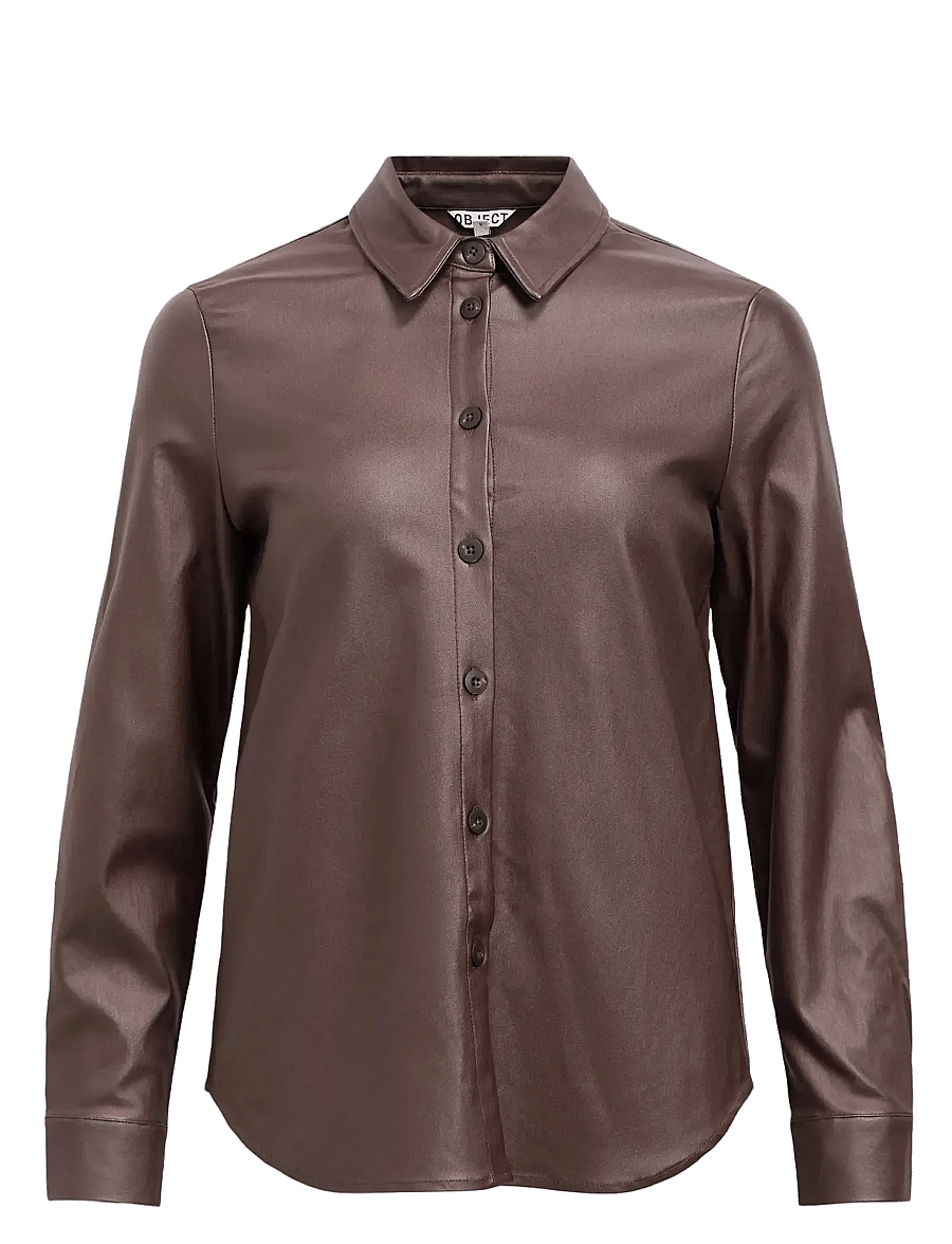 Object - OBJMELBA RE LS SHIRT NOOS - marškiniai ilgomis rankovėmis - seal brown - 1