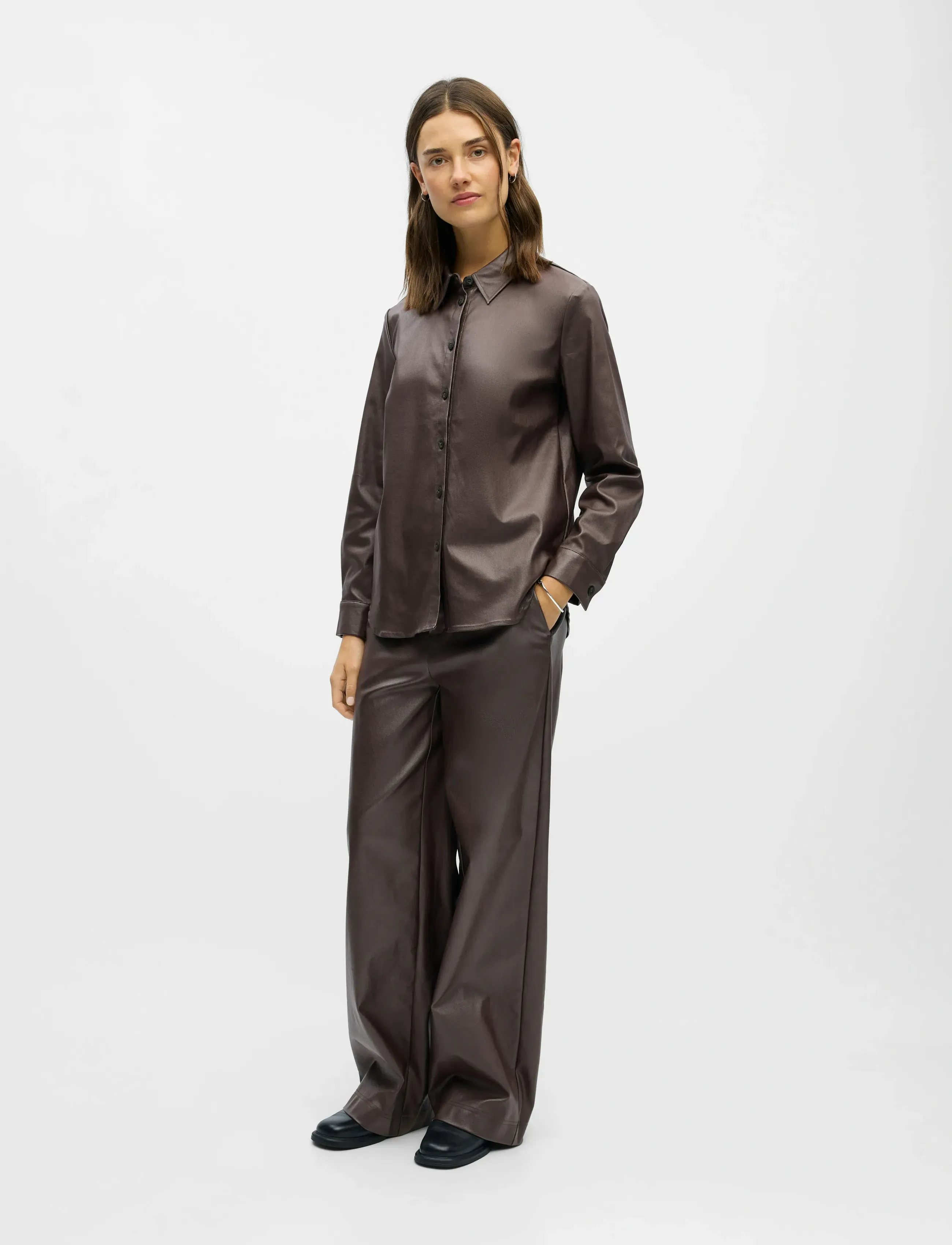 Object Objmelba Re Ls Shirt Noos, 36, Shirts, Braun - Long-sleeved, Frauen