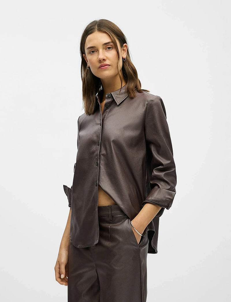 Object - OBJMELBA RE LS SHIRT NOOS - langärmlige hemden - seal brown - 3