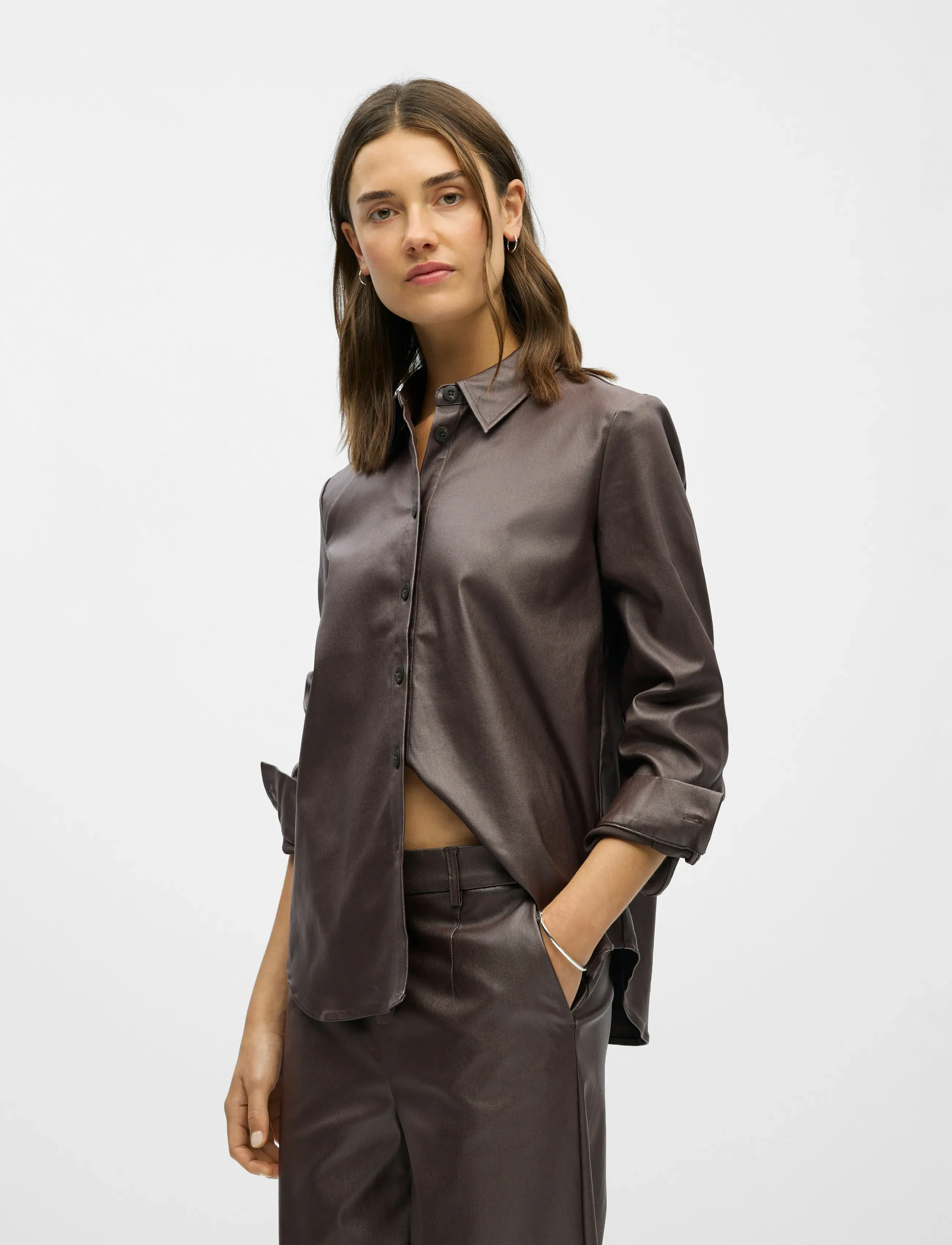 Object - OBJMELBA RE LS SHIRT NOOS - marškiniai ilgomis rankovėmis - seal brown - 3