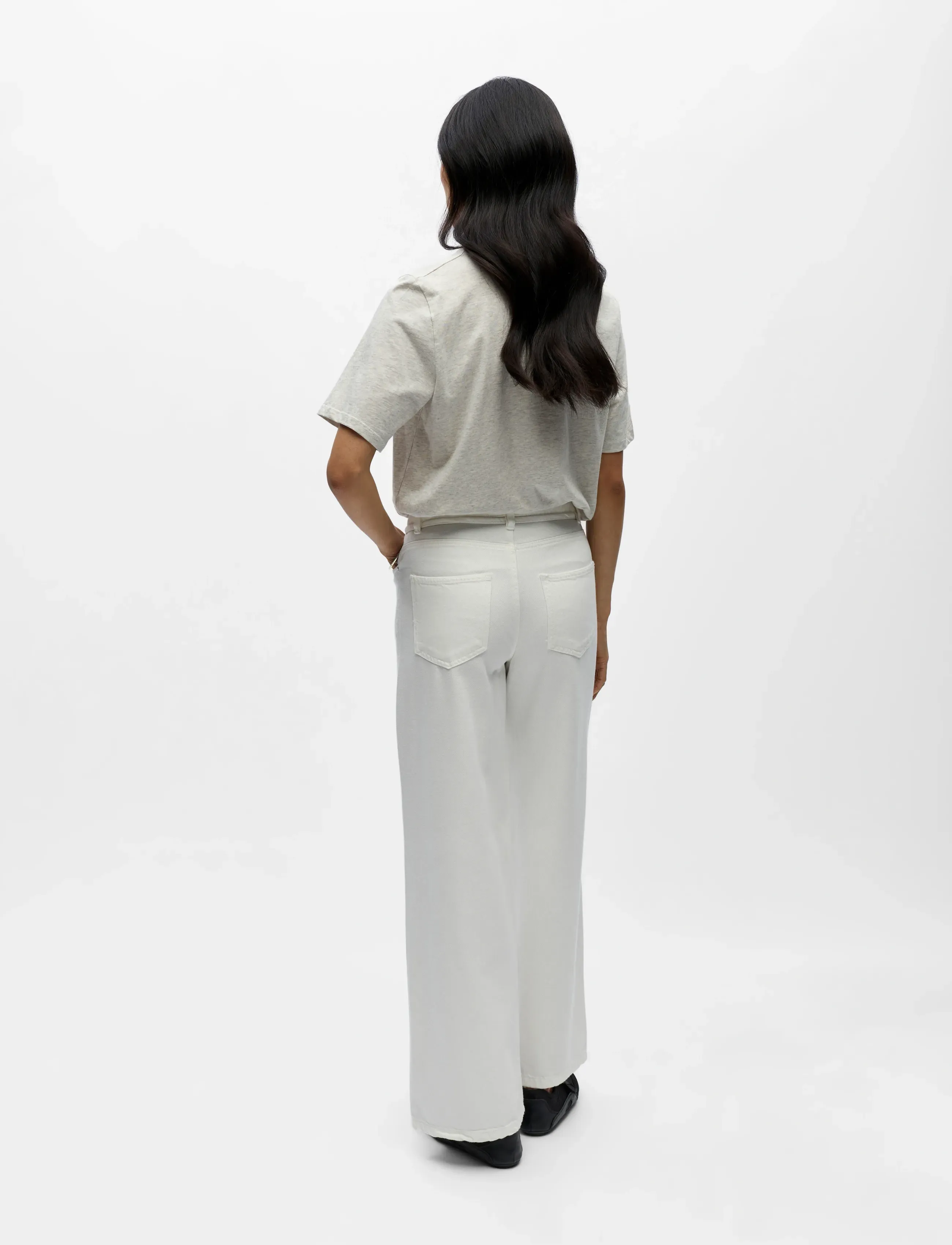 Object Objrosie Mw Wide Jeans Noos, L, Cream, Jeans > Vidde, Dame